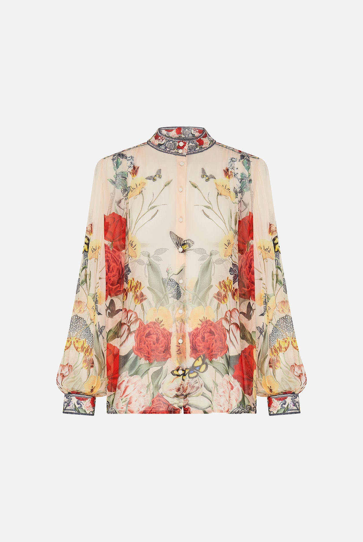 CAMILLA - High Neck Button through Blouse Etched into Eternity - Magpie Style