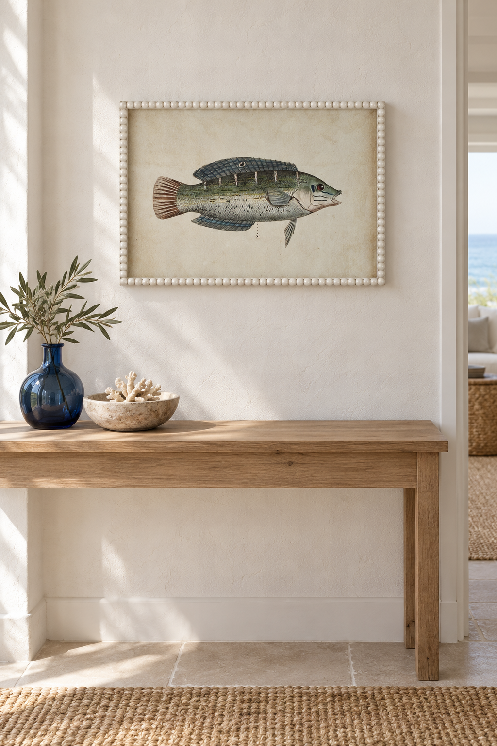 Bluefin fish study styled in a refined coastal interior