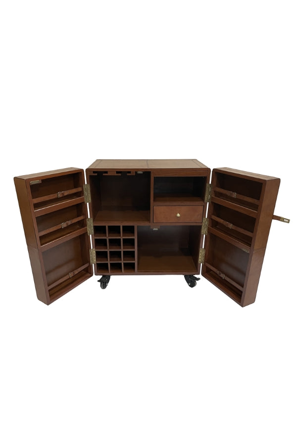 Tan Leather Bar Cabinet - Magpie Style