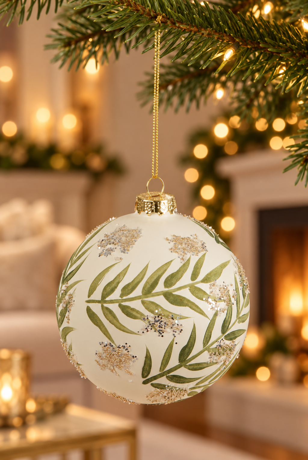 Glass Bauble - Green styled in a warm festive home; Coast to Coast XX10865GREEN