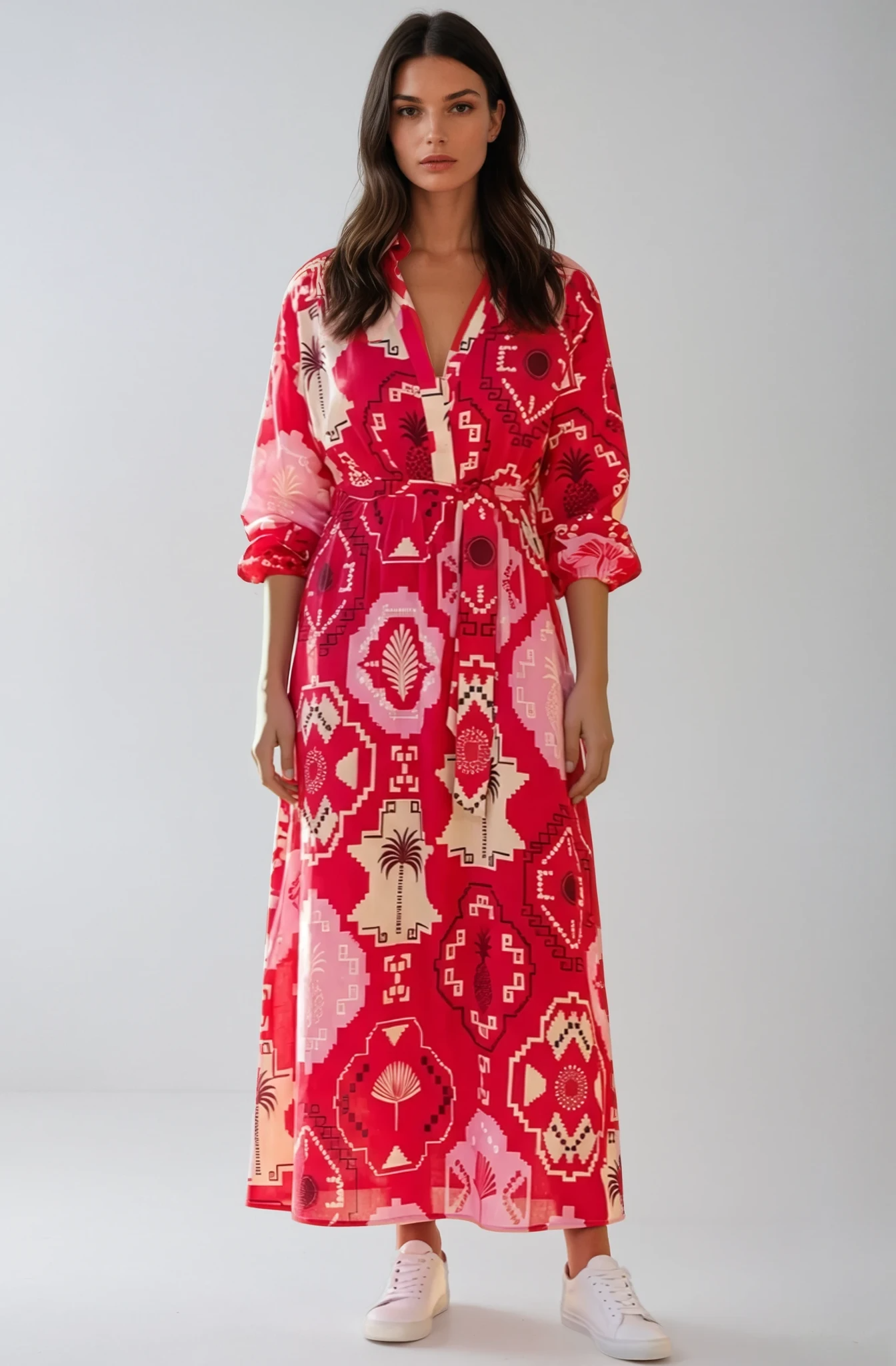 LEONI Capri Dress - Red Print - Magpie Style