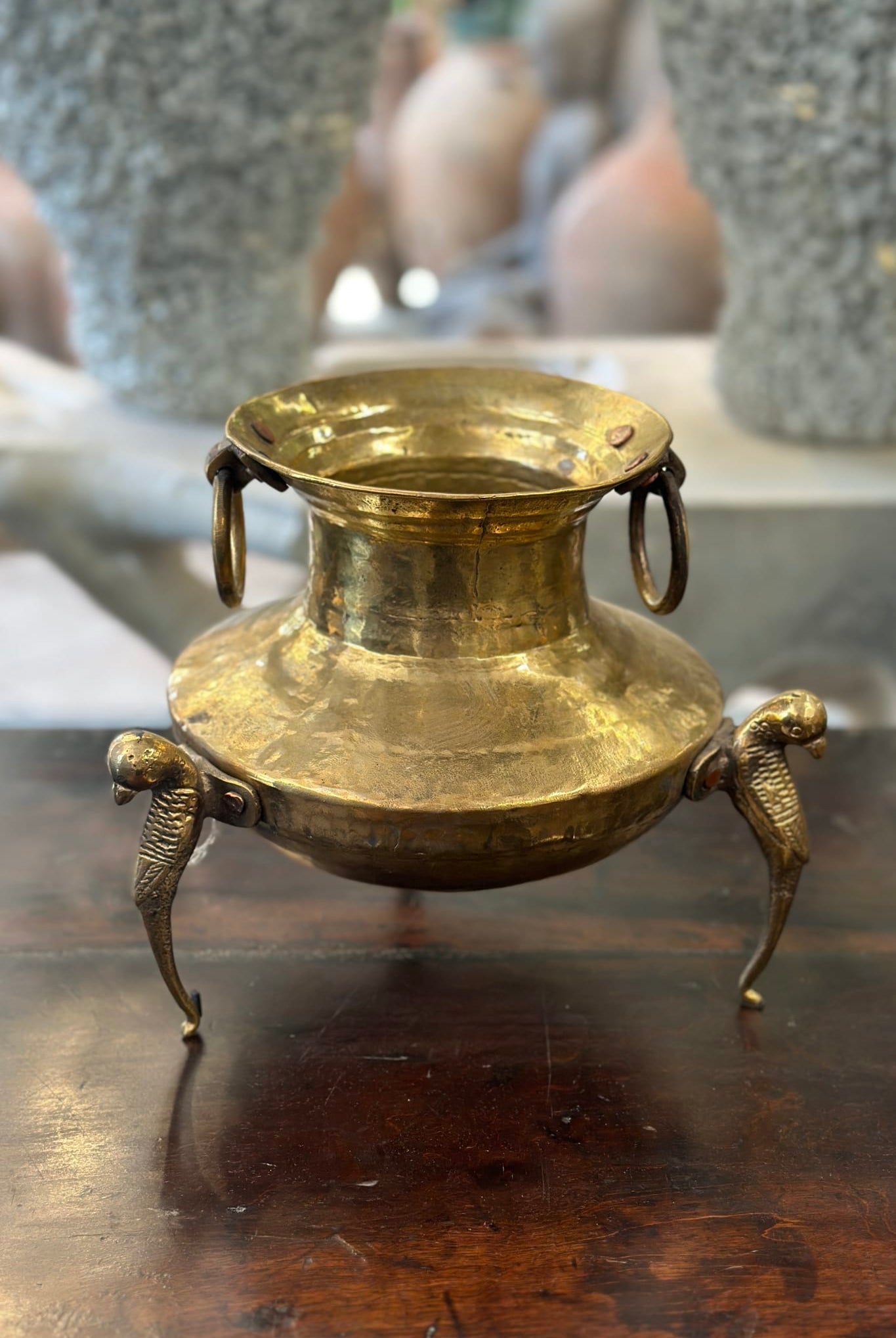 Large Brass Pot On Exotic Parrot Legs - Magpie Style