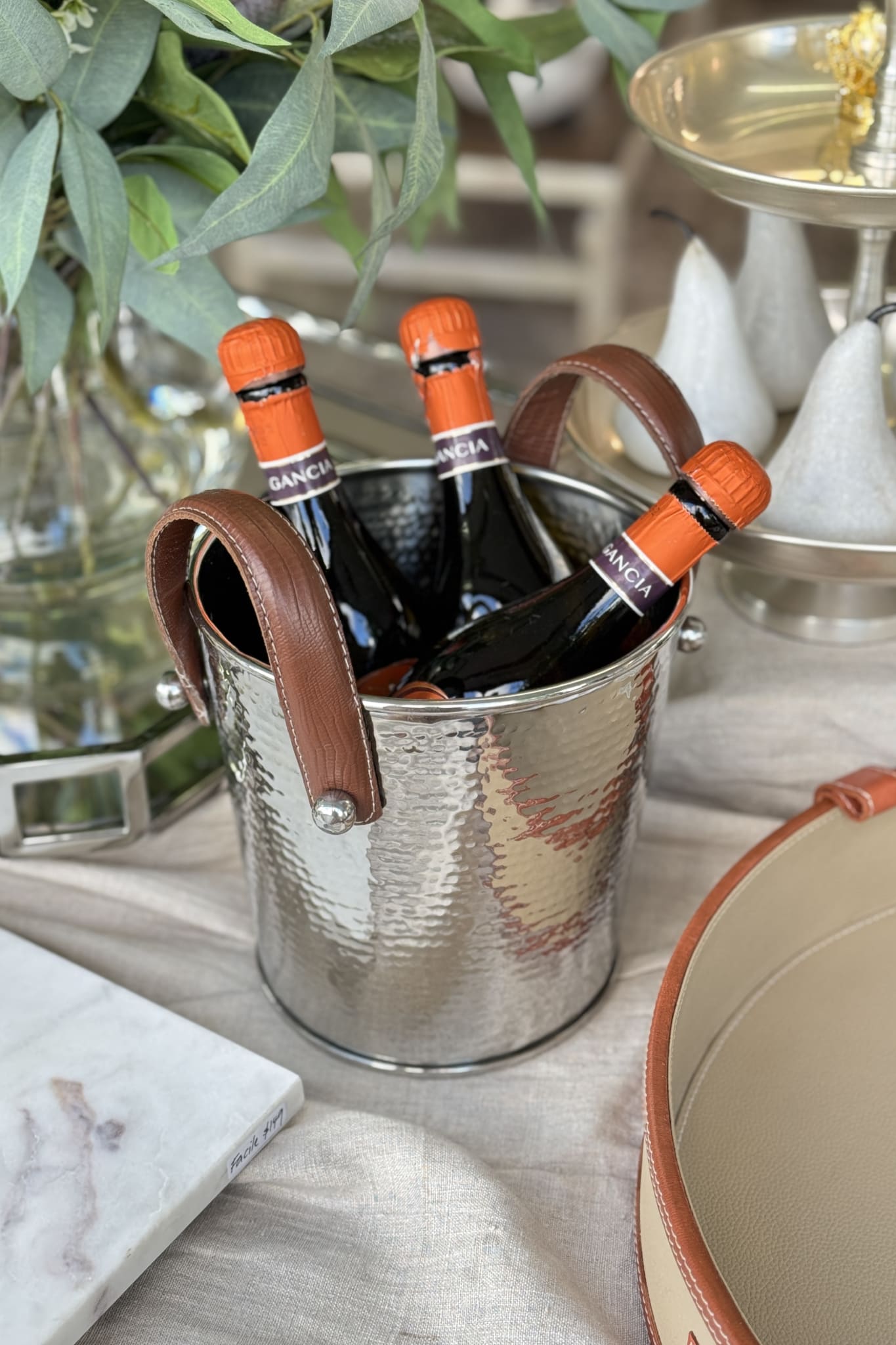 Hammered Bucket with Leather Handle - Magpie Style