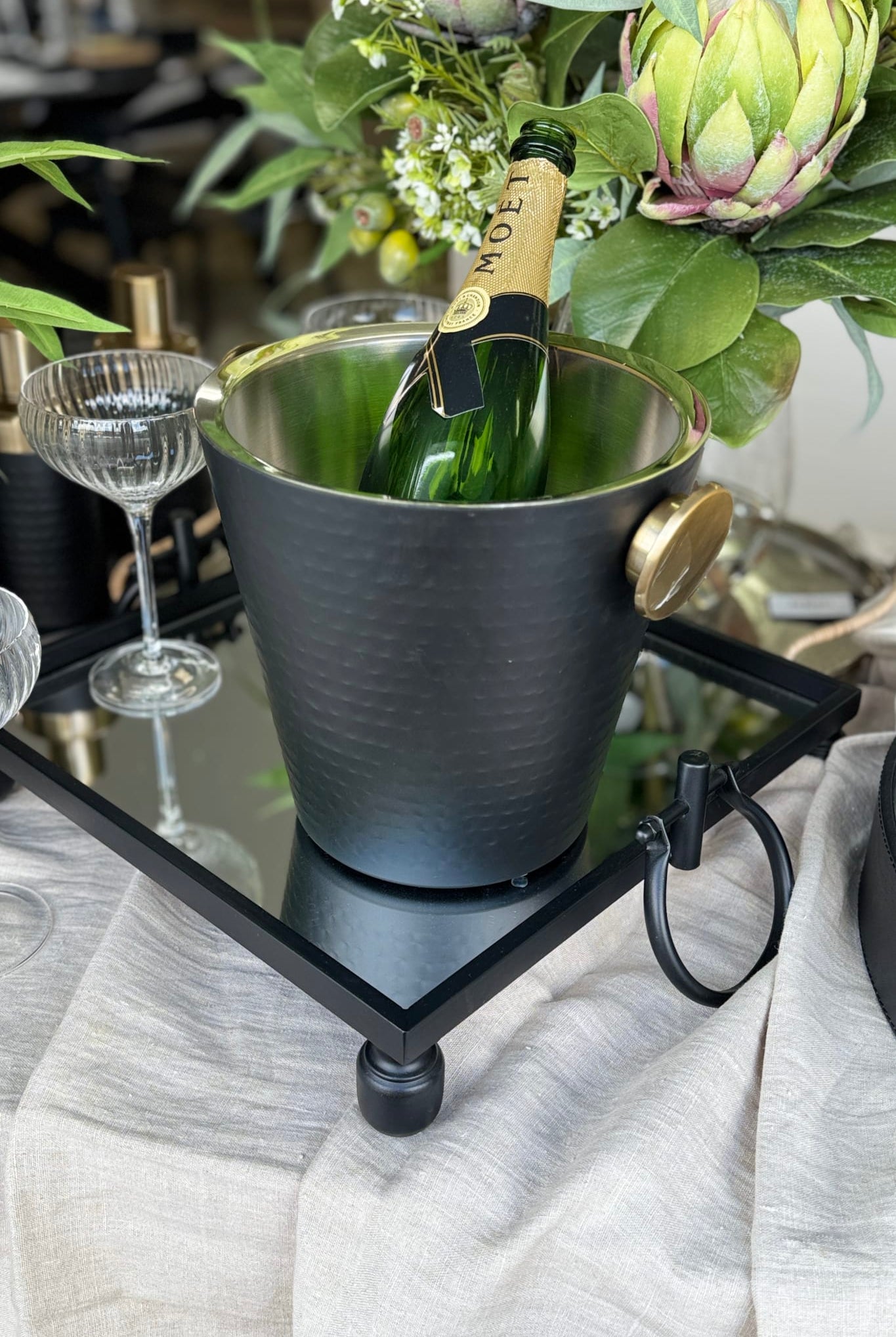 Black Gold Hammered Champagne Bucket - Magpie Style