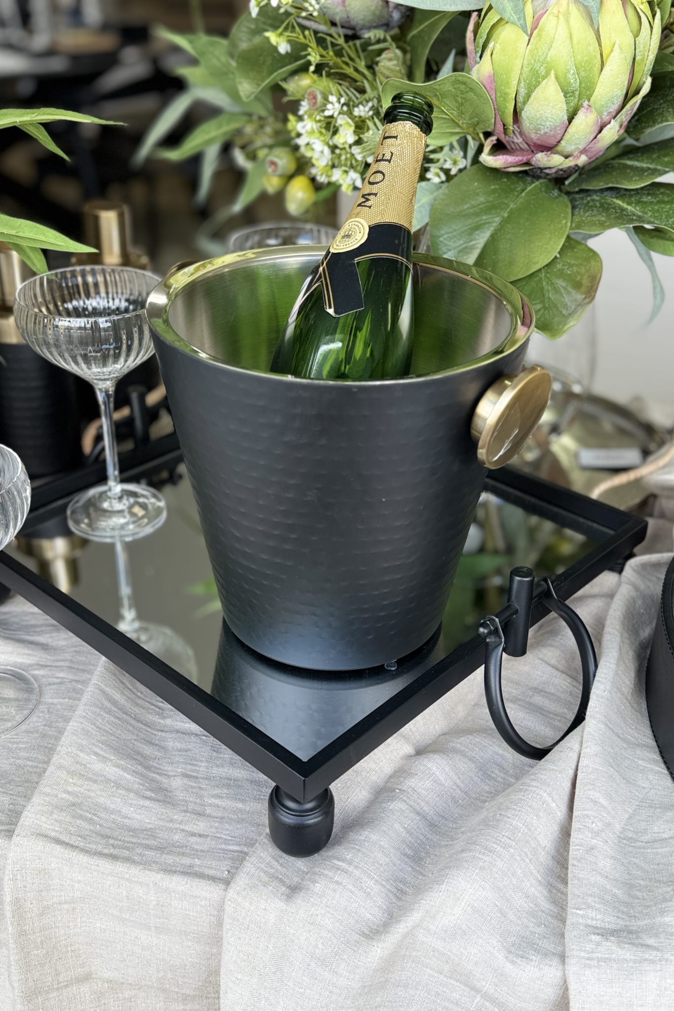 Black Gold Hammered Champagne Bucket - Magpie Style