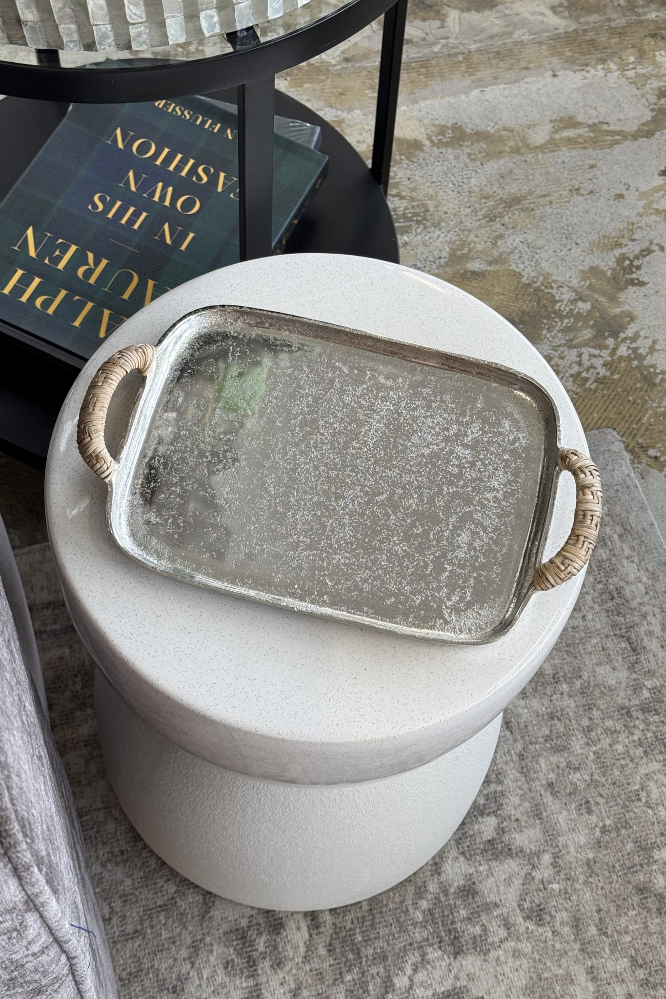 Nickel Plated Aluminium Tray with Natural Rattan Handles - Magpie Style