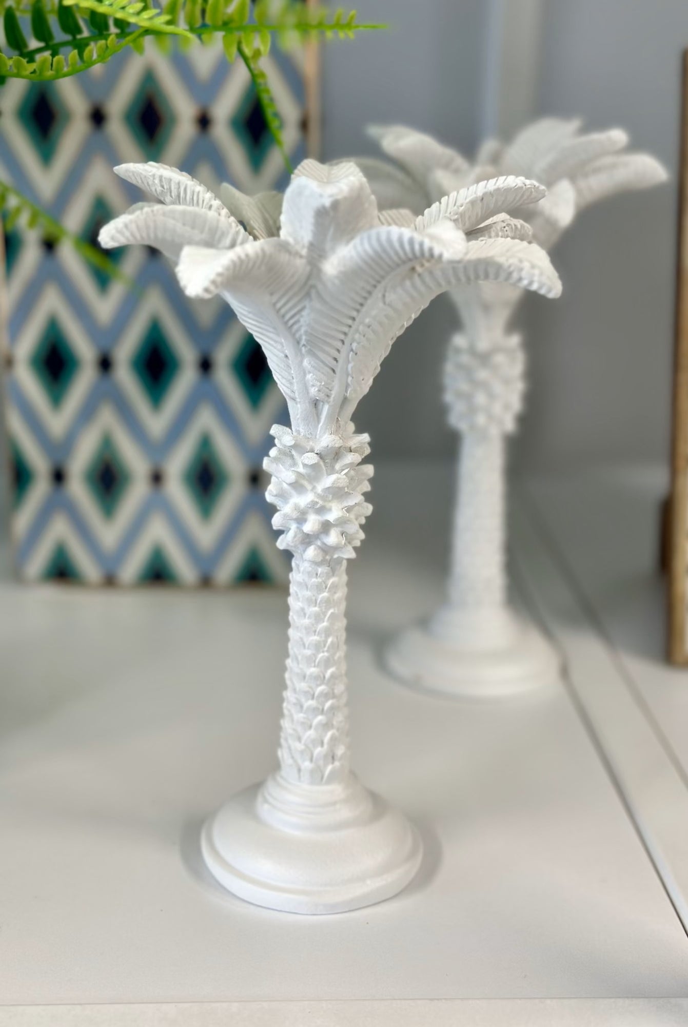 White Medium Queen Palm Candle Holder - Magpie Style