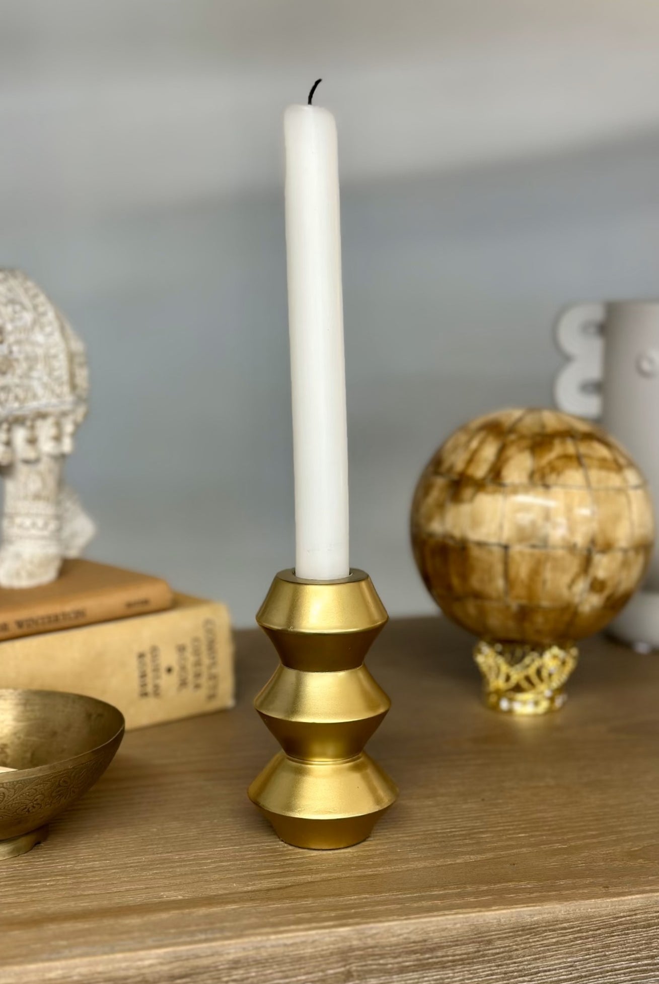 Zeus Stacked Candleholder w Gold Finish - Sml - Magpie Style