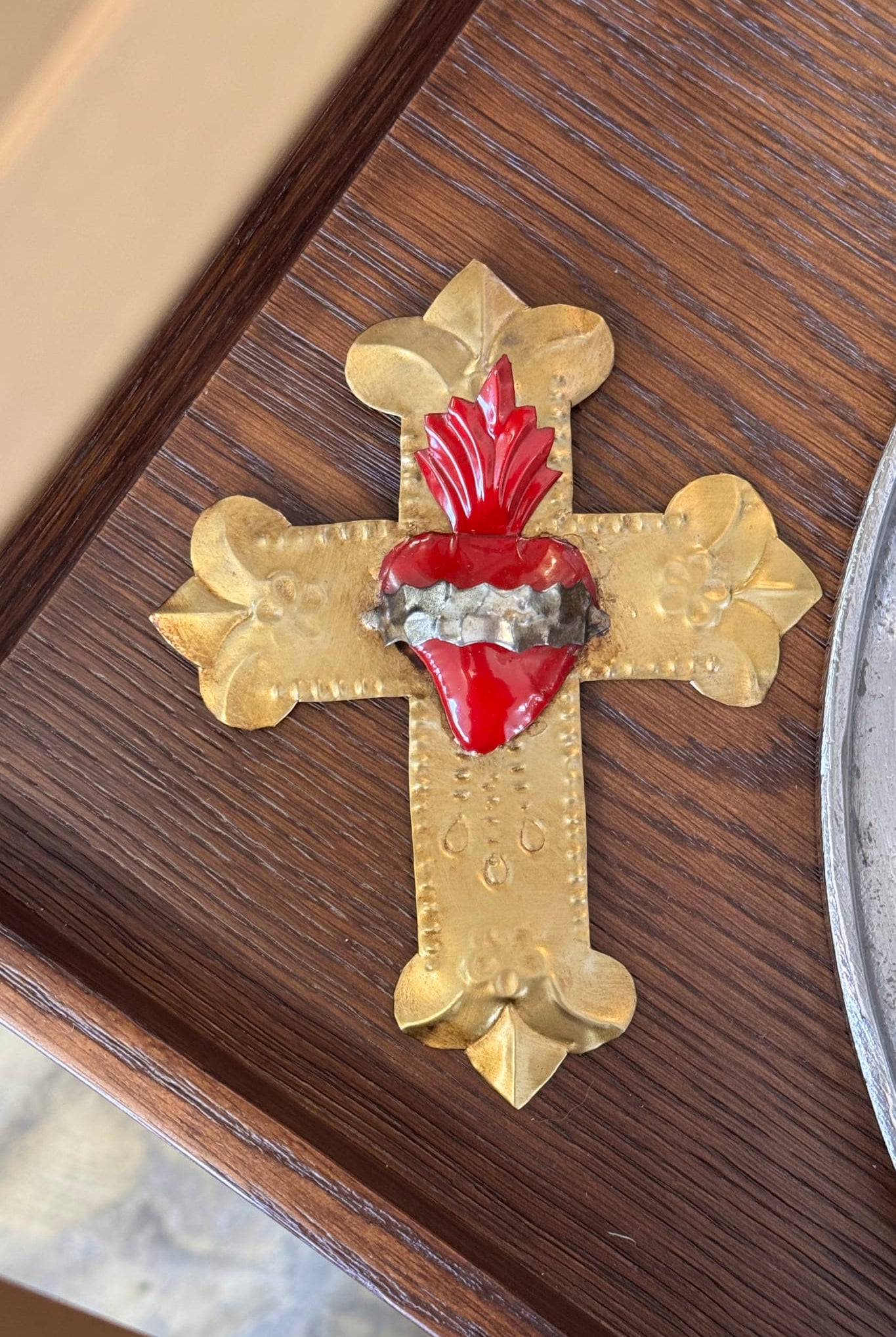 Flame Mexican Heart Gold Cross - Tin - Magpie Style