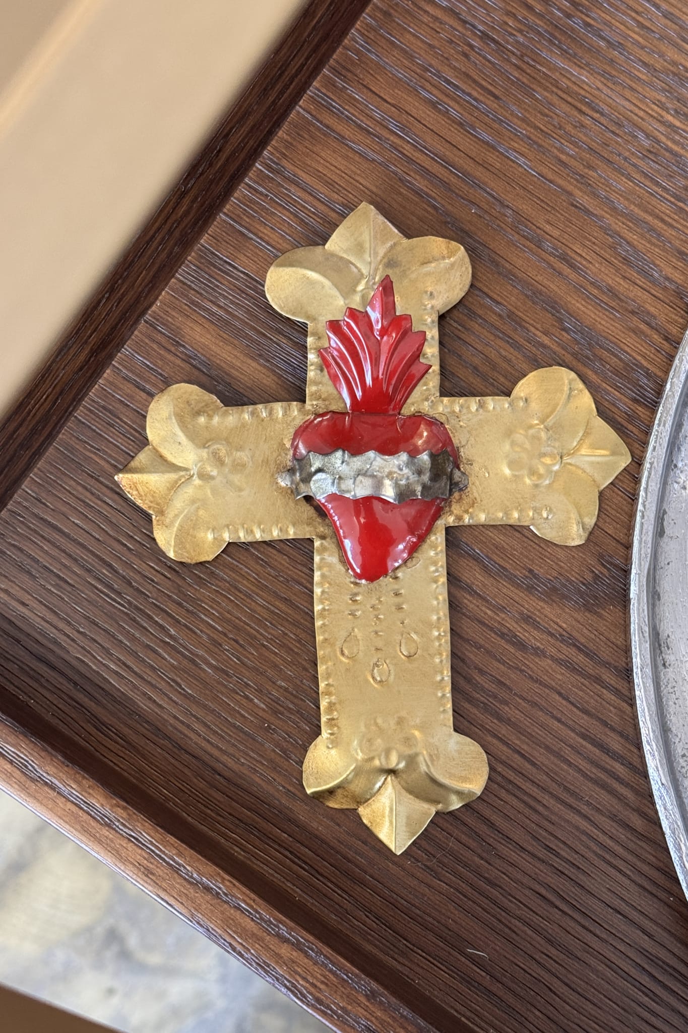 Flame Mexican Heart Gold Cross - Tin - Magpie Style