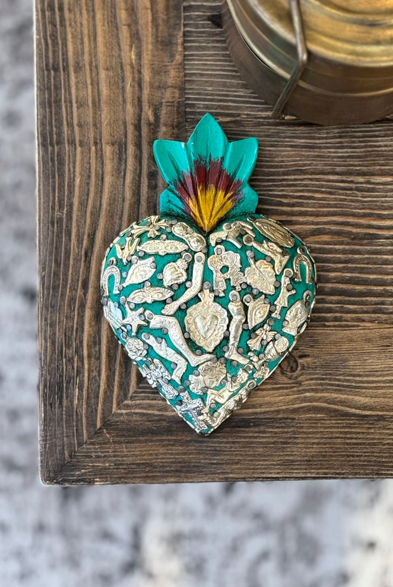 Medium Turquoise Heart with Milagros - Magpie Style