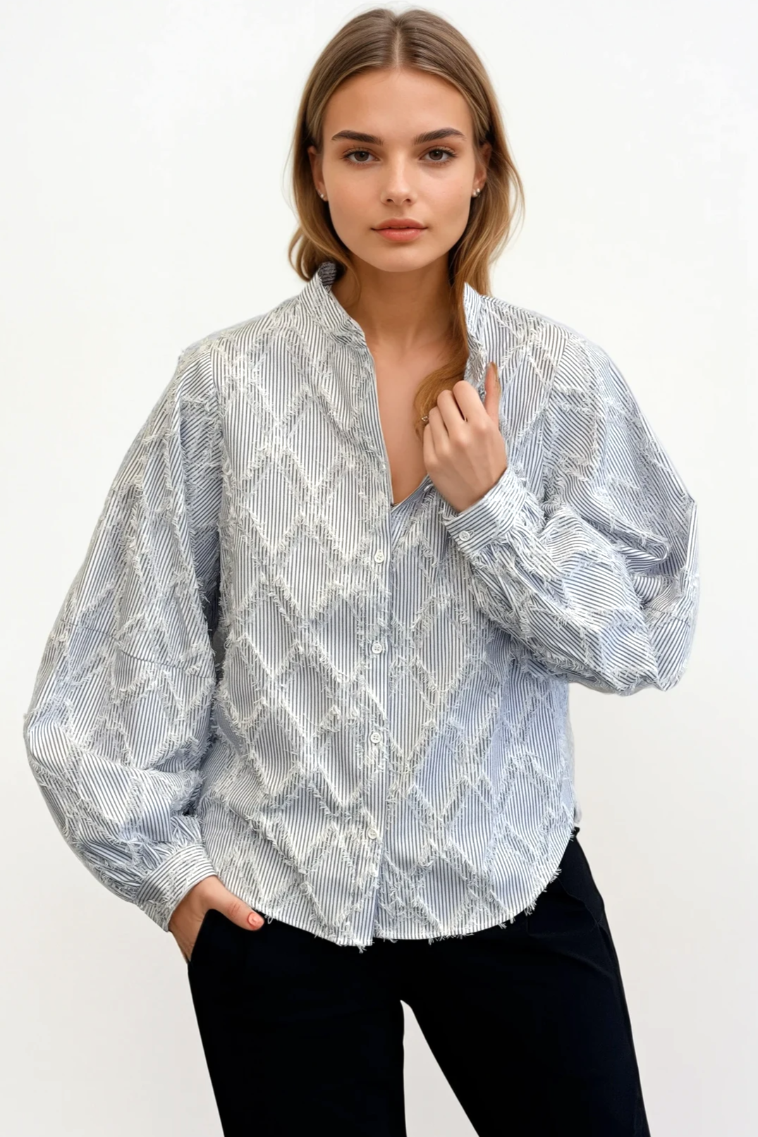 DRAMA THE LABEL Fray Shirt - Blue Stripe - Magpie Style