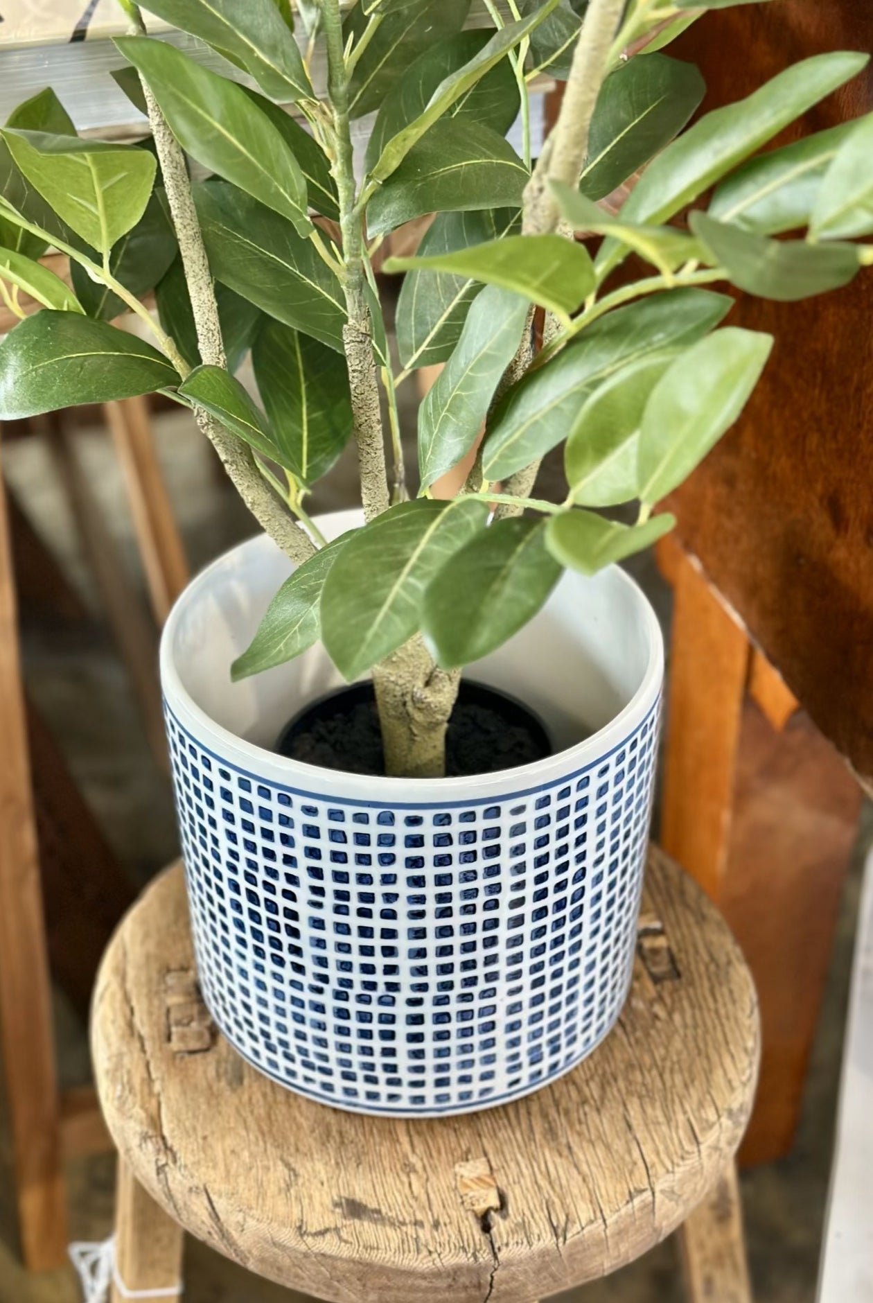 Lei Indigo Check Ceramic Pot - Magpie Style