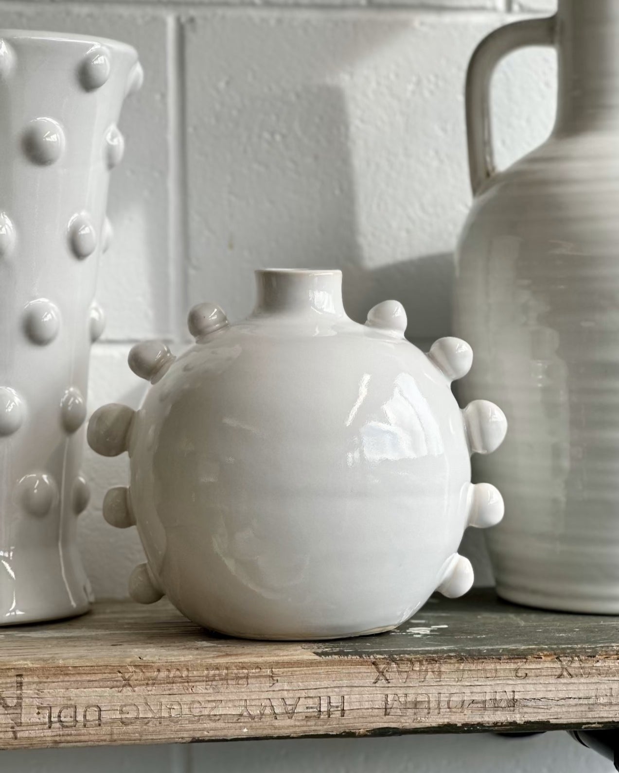 Terracotta Ball Trim Vase - White - Magpie Style