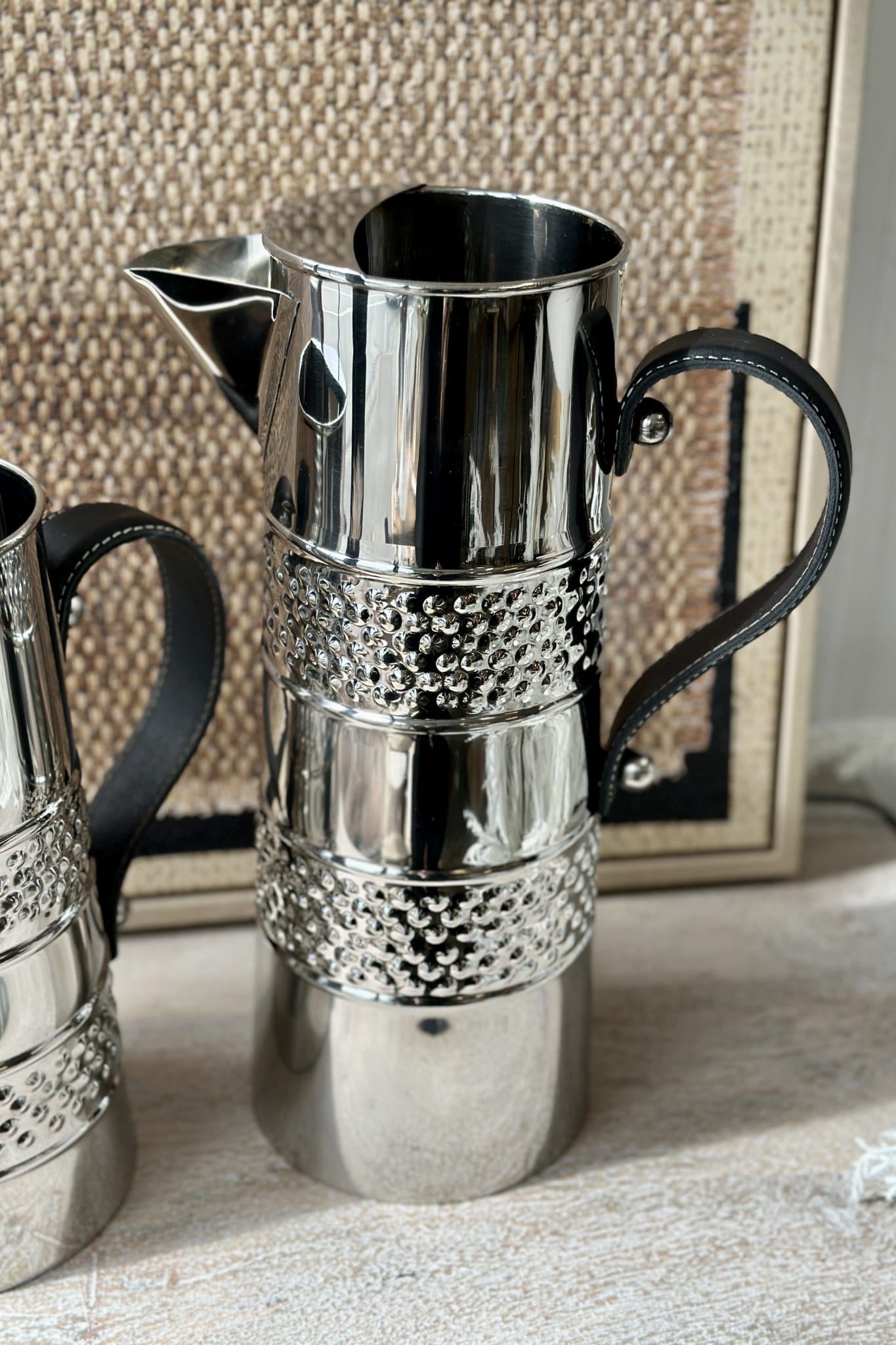 Silver Double Band Jug w/Leather Handle - Large - Magpie Style