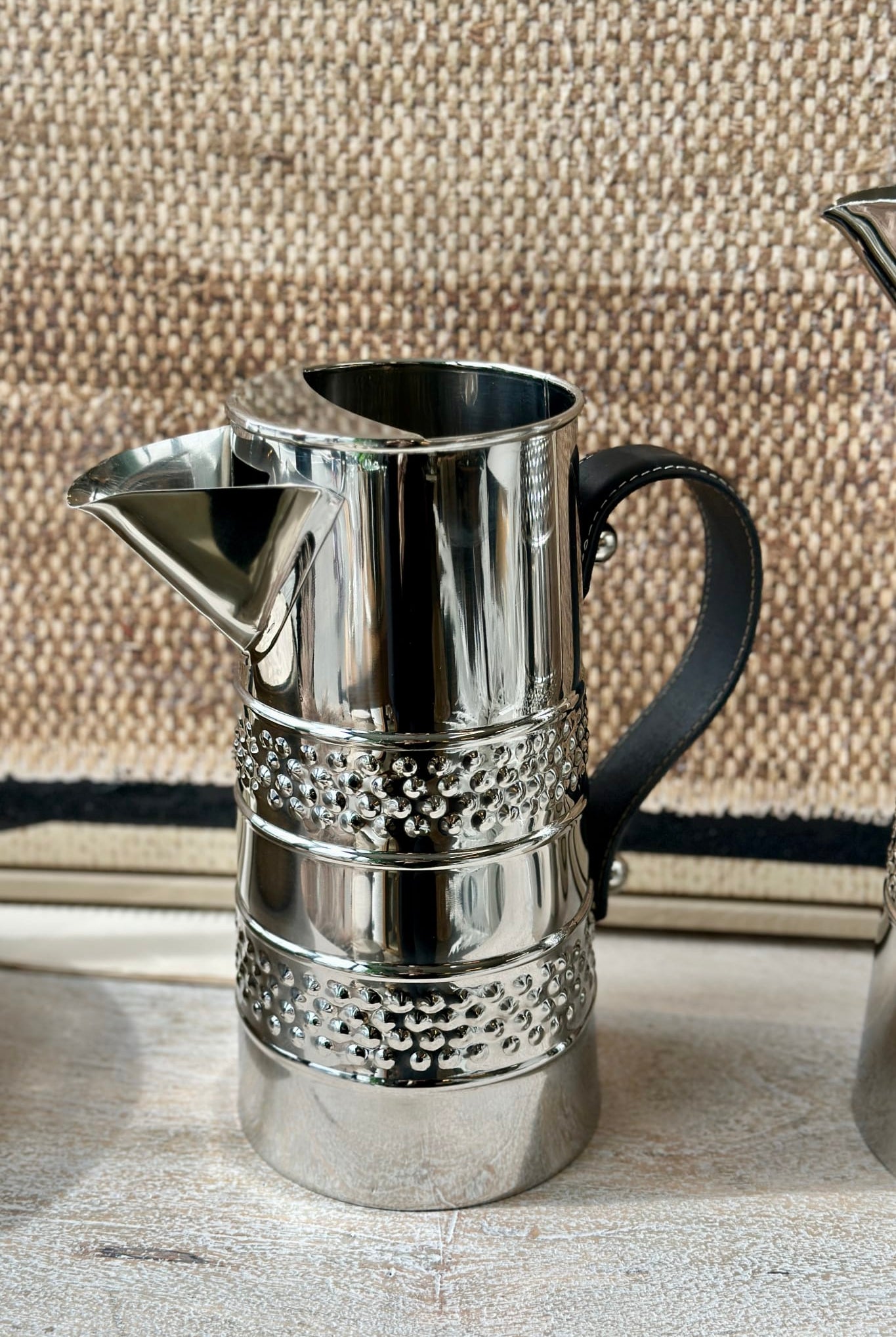 Silver Double Band Jug w/Leather Handle - Small - Magpie Style