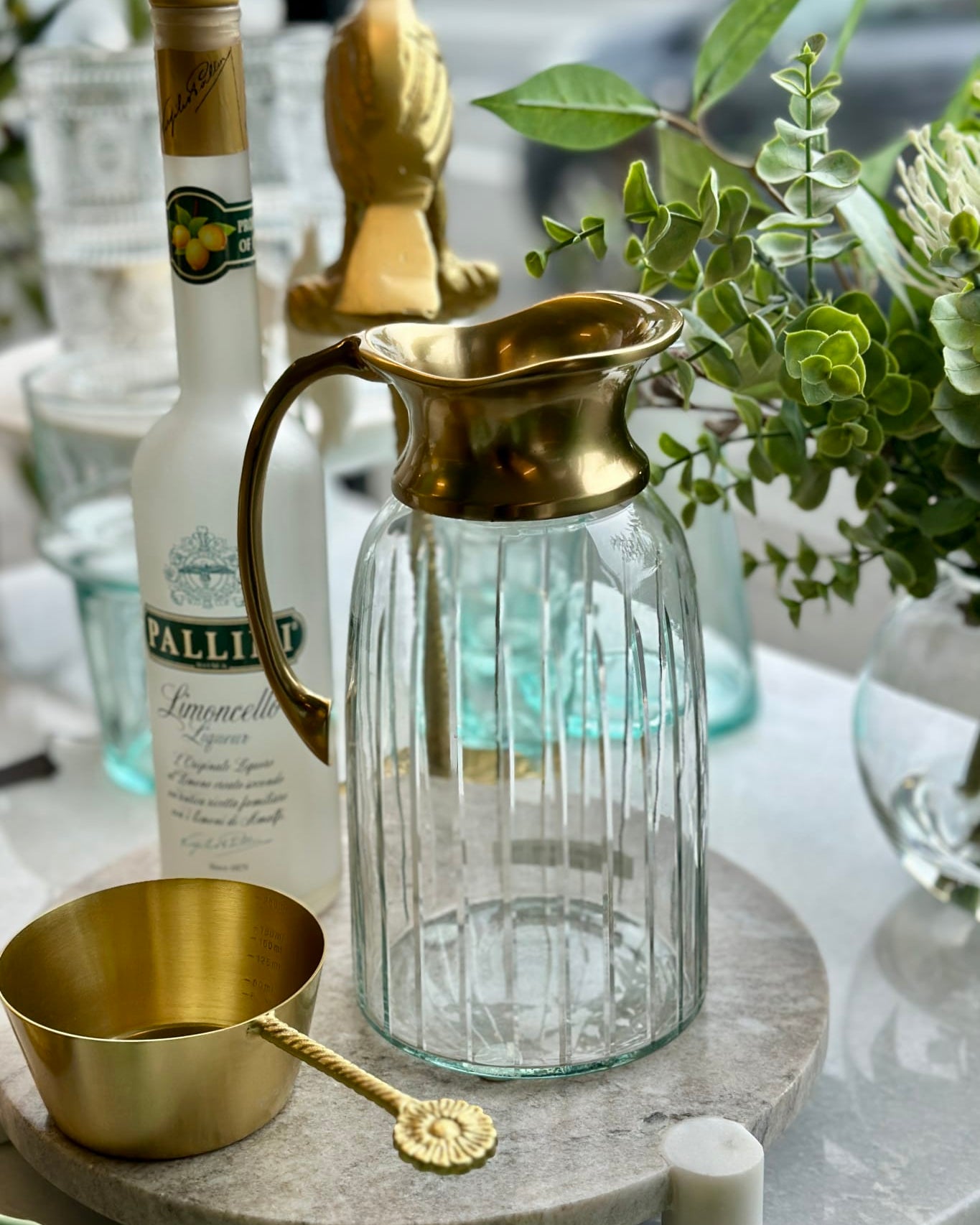 Ribbed Glass Water Jug - Gold - Magpie Style