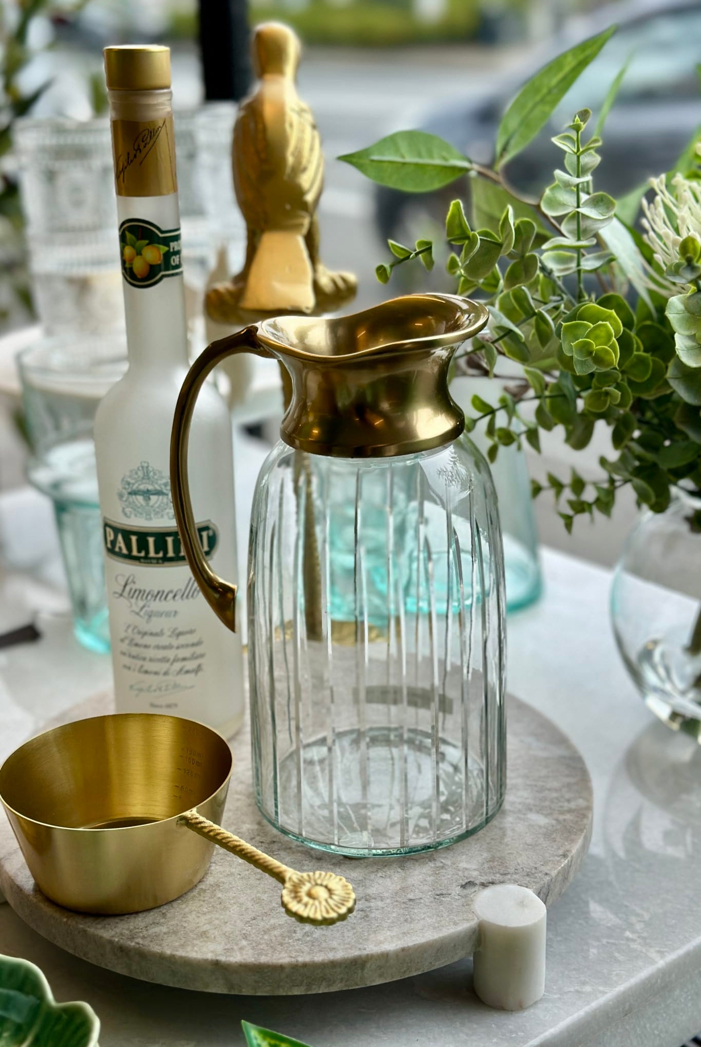 Ribbed Glass Water Jug - Gold - Magpie Style