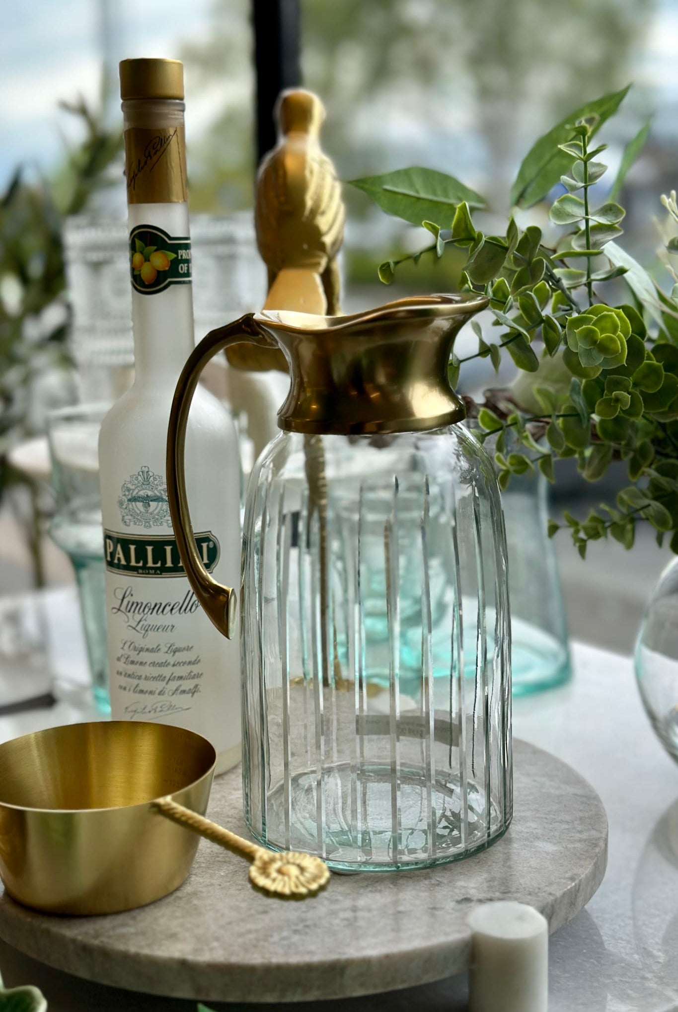 Ribbed Glass Water Jug - Gold - Magpie Style