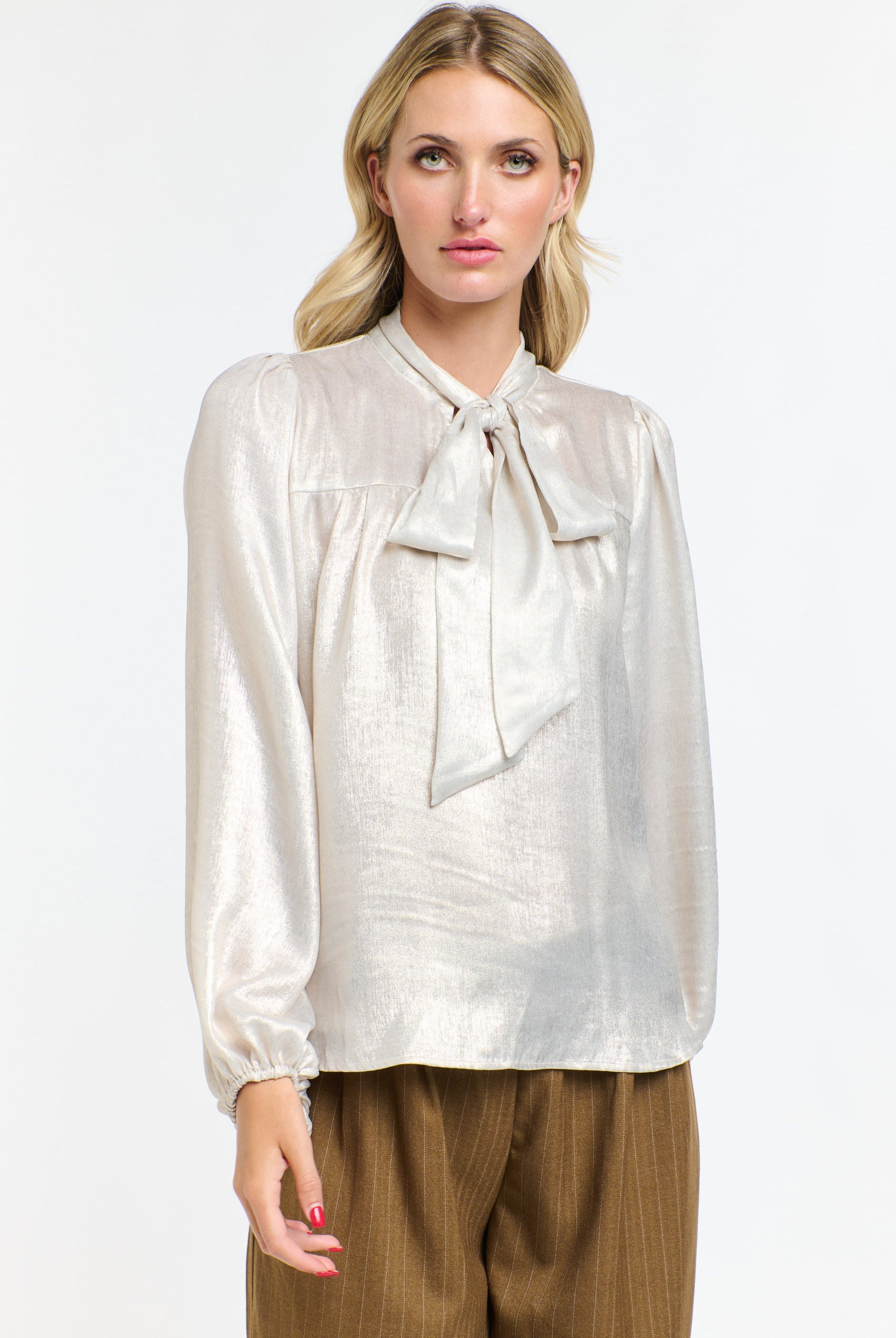 365 DAYS Pussy Bow Top - Champagne - Magpie Style