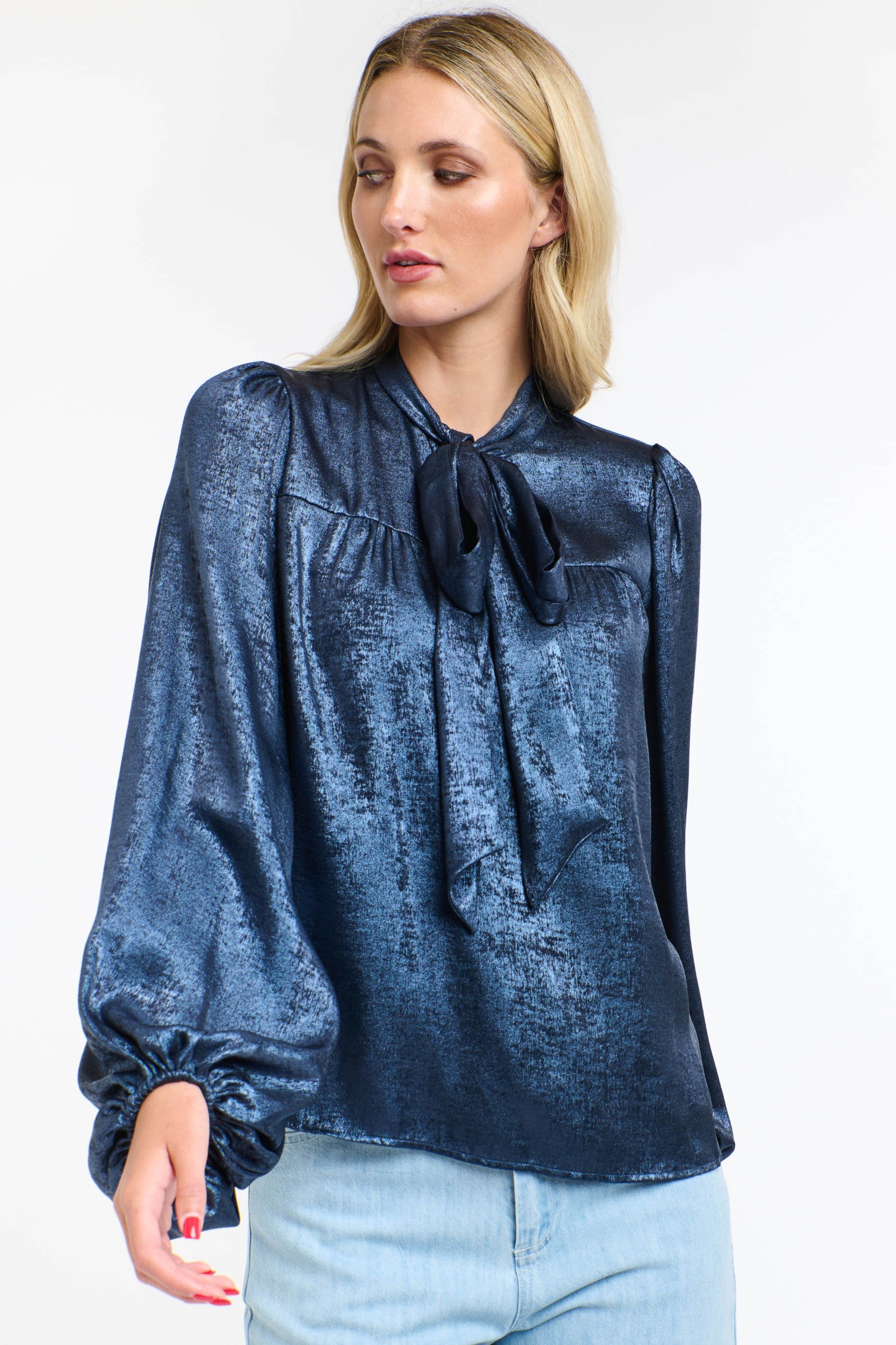 365 DAYS Pussy Bow Top - Midnight - Magpie Style