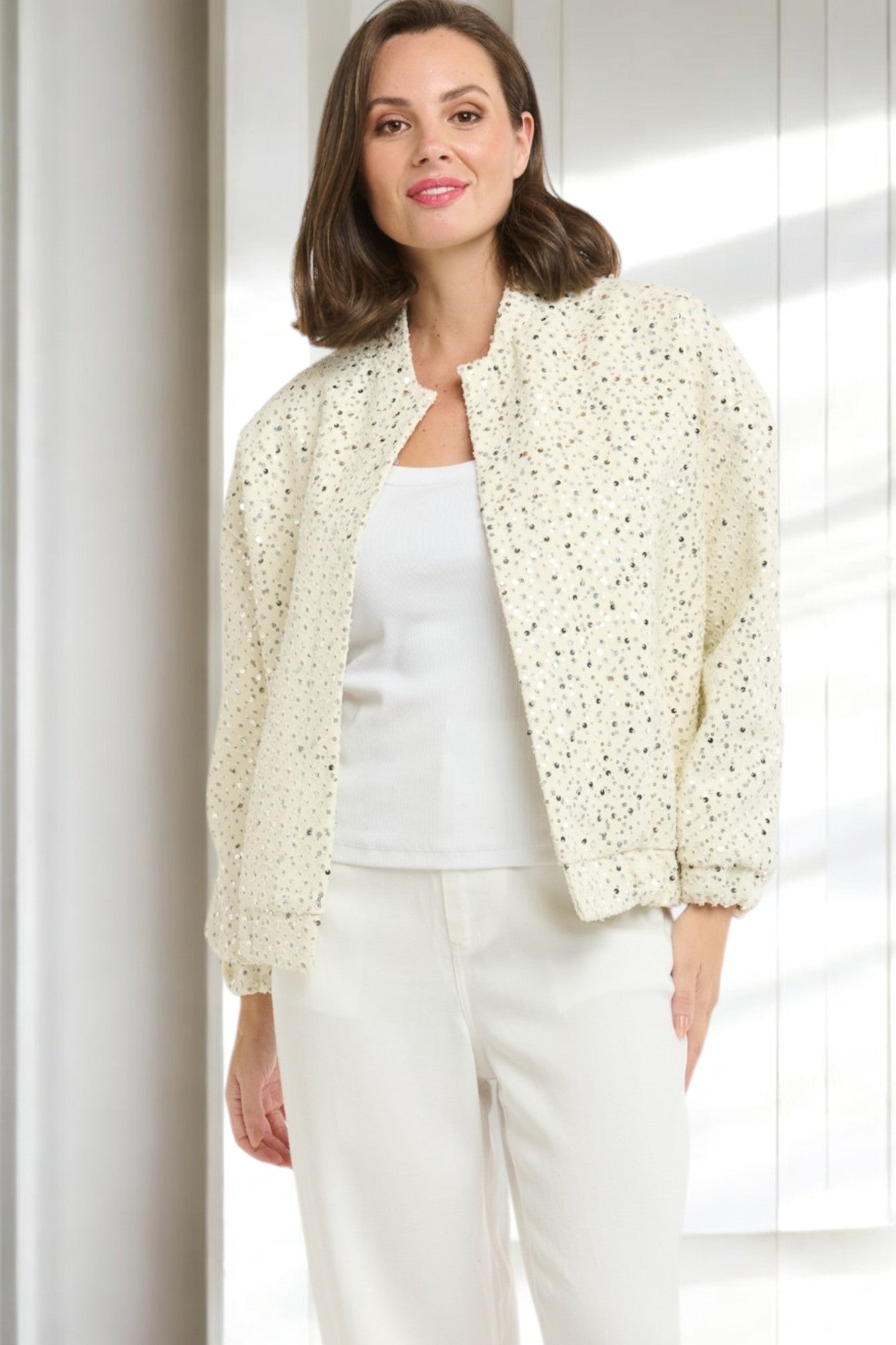 URBAN LUXURY Sequin Bomber - Cream - Magpie Style