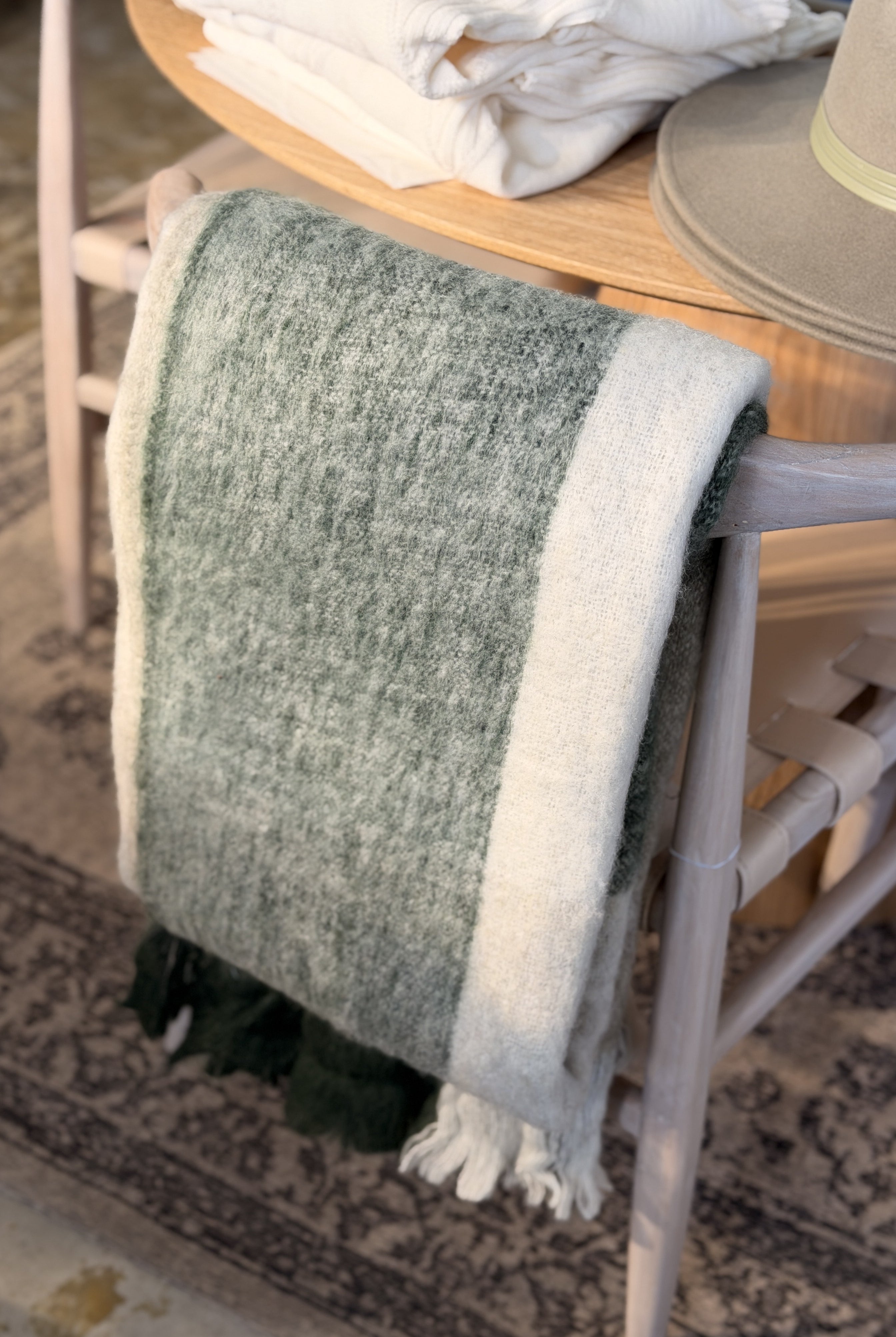 Olive Stripe Woven Throw - Magpie Style