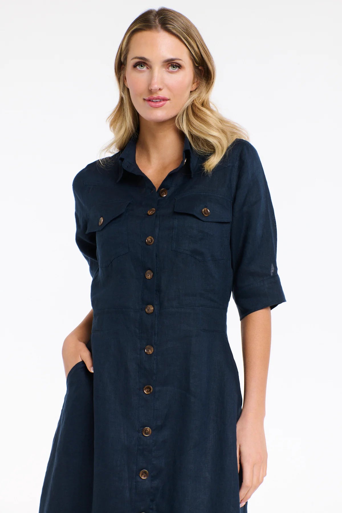365 DAYS Georgia Linen Dress - Navy - Magpie Style