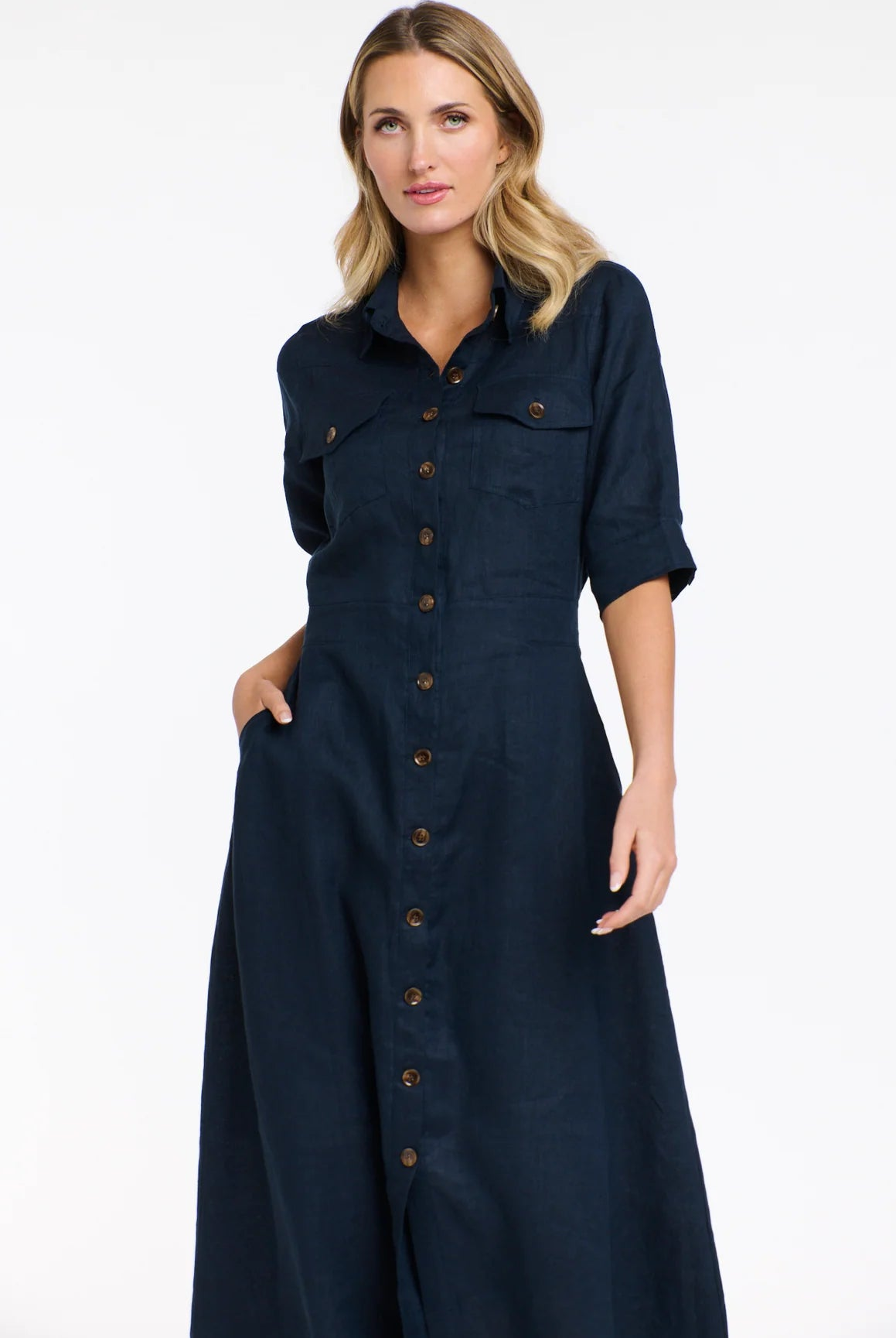 365 DAYS Georgia Linen Dress - Navy - Magpie Style