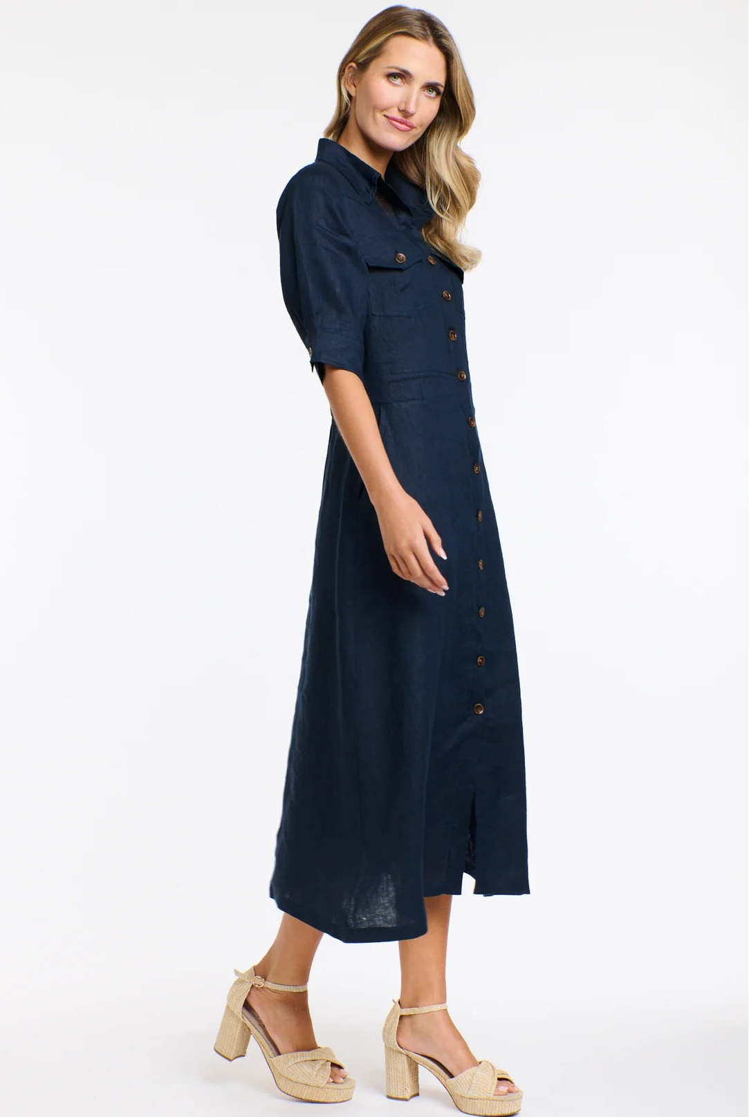 365 DAYS Georgia Linen Dress - Navy - Magpie Style