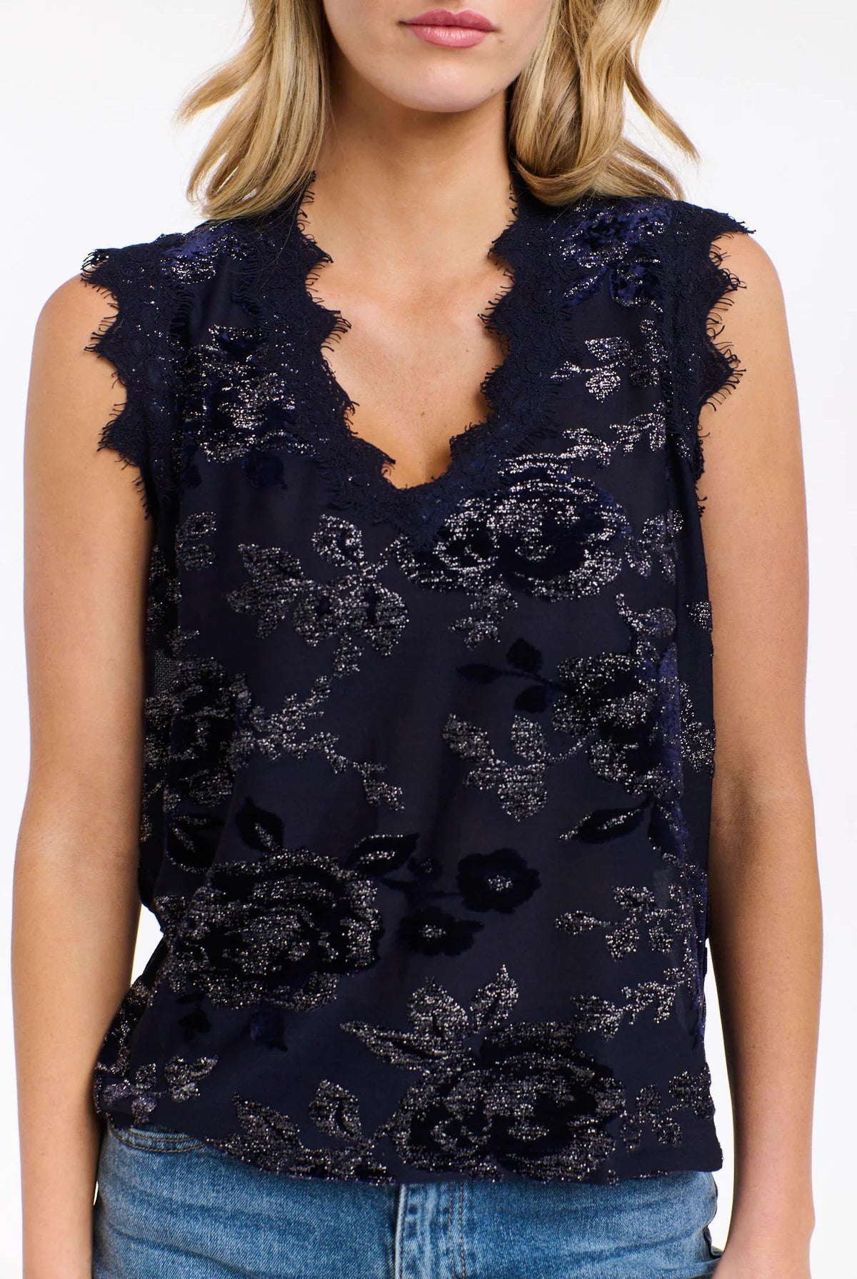365 DAYS Maya Mesh V-Neck Tank - Midnight - Magpie Style