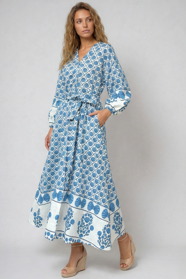 LEONI Capri Dress - Blue Print - Magpie Style