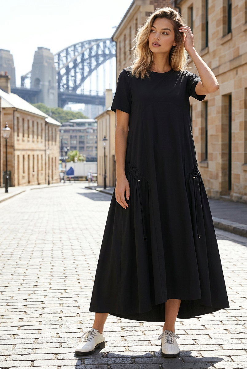 PAULA RYAN Arched Front Dress - Black Microjersey - Paula Ryan