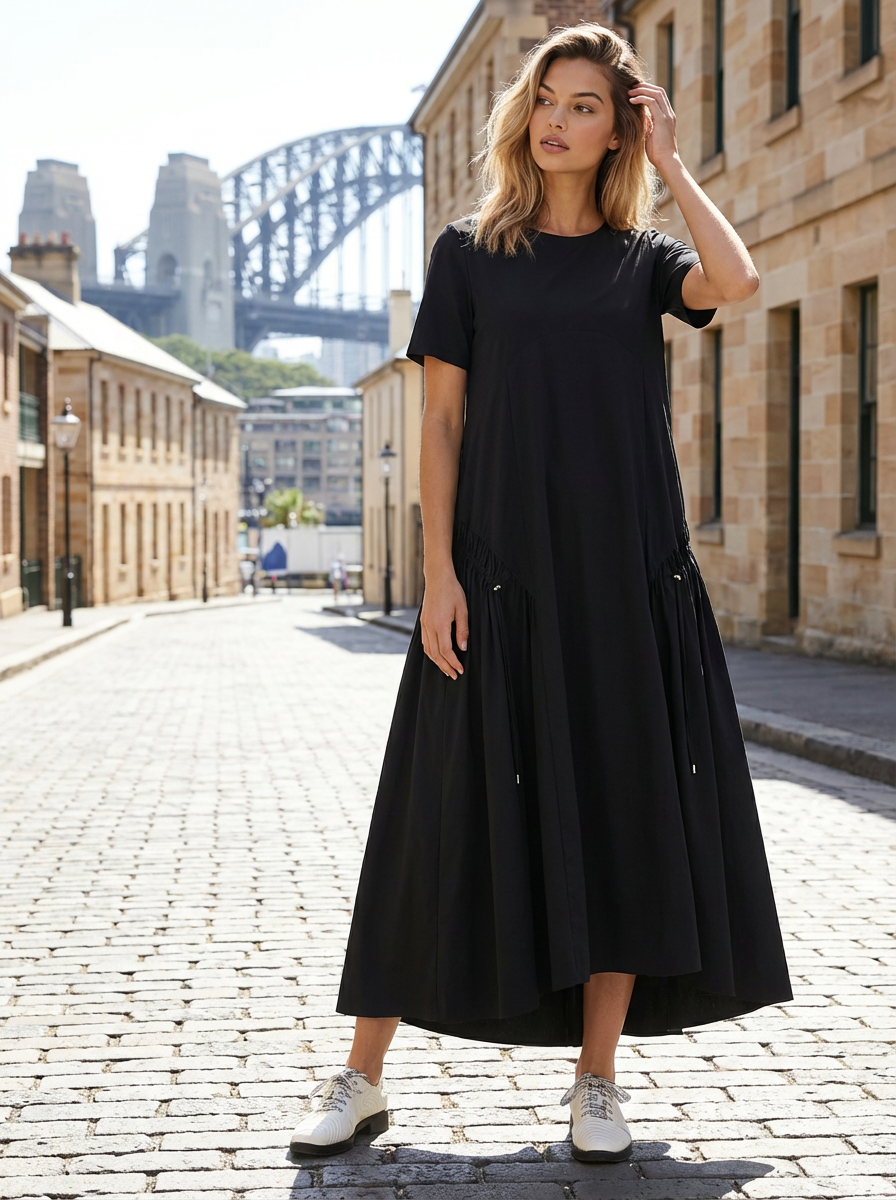 PAULA RYAN Arched Front Dress - Black Microjersey - Paula Ryan