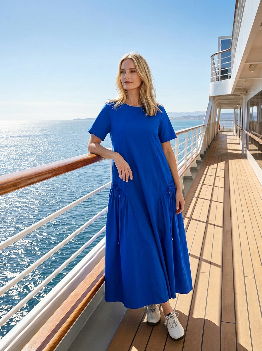 PAULA RYAN Arched Front Dress - Greek Blue Microjersey - Paula Ryan