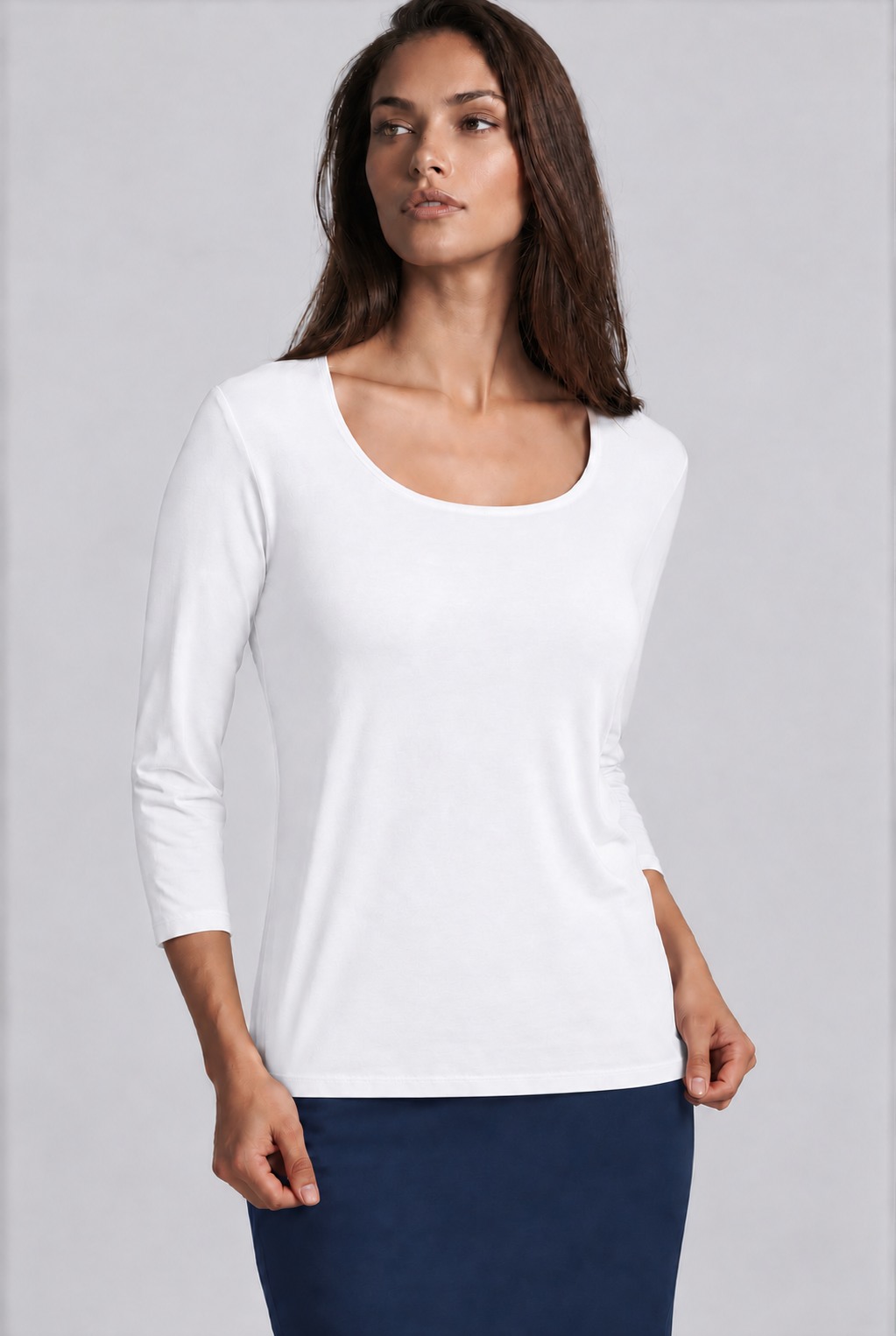 PAULA RYAN Easy Fit 3/4 Sleeve U Shape Neck Top - Eco Vero White - Paula Ryan
