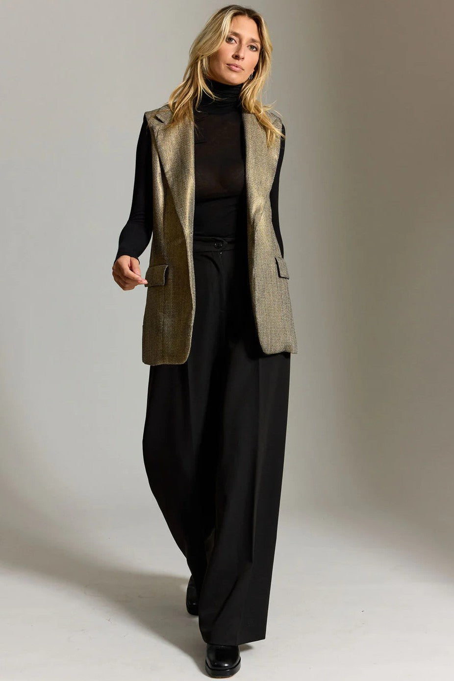 LAUREN VIDAL Valeria Gold Sleeveless Jacket - Magpie Style