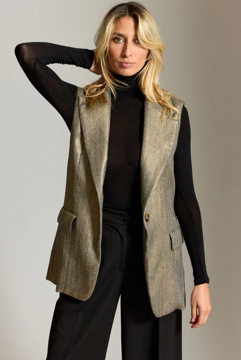 LAUREN VIDAL Valeria Gold Sleeveless Jacket - Magpie Style