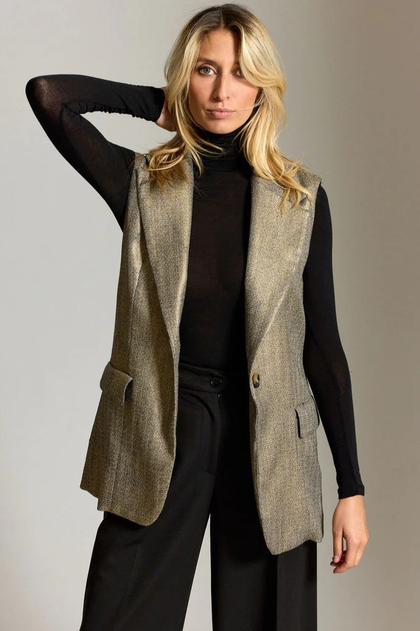 LAUREN VIDAL Valeria Gold Sleeveless Jacket - Magpie Style
