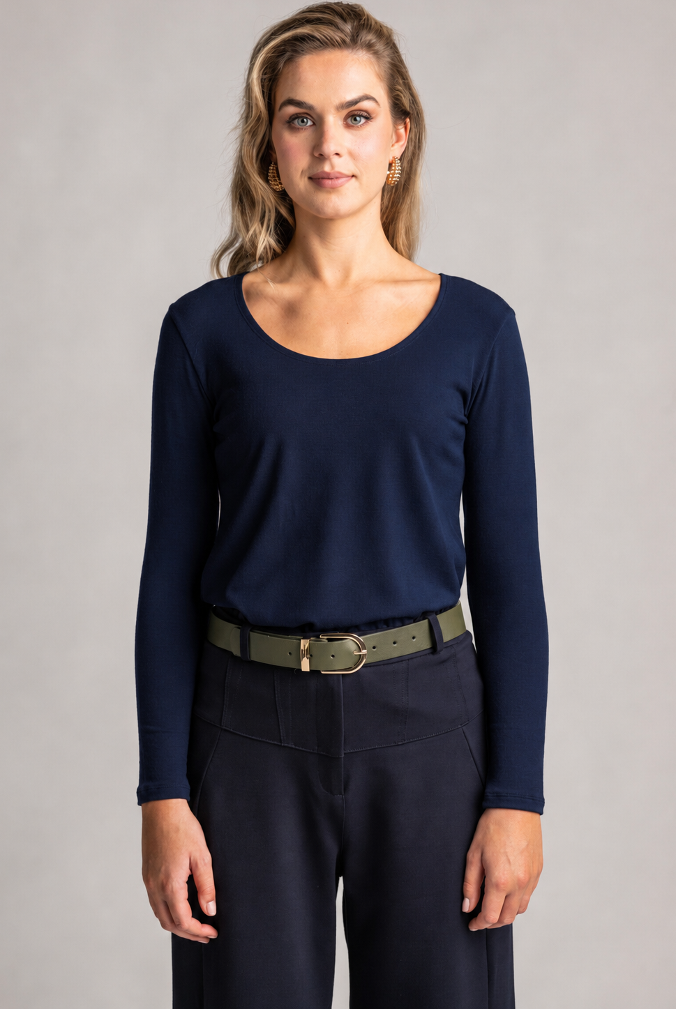 PAULA RYAN Easy Fit Scoop Neck Top - Merino Navy - Paula Ryan