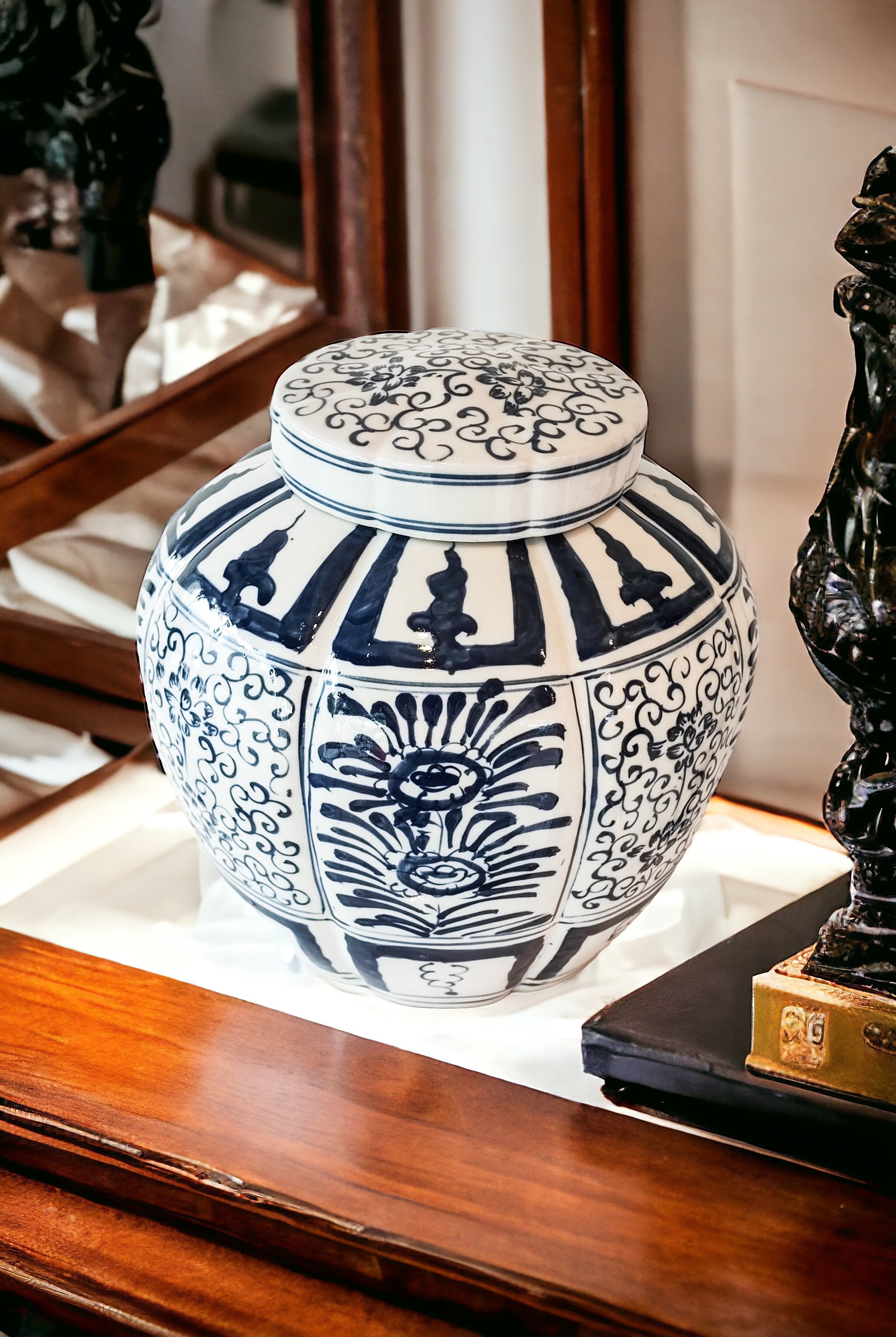 MAGPIE HOME Round Chinoisery Handpainted Ceramic Jar - Magpie Style