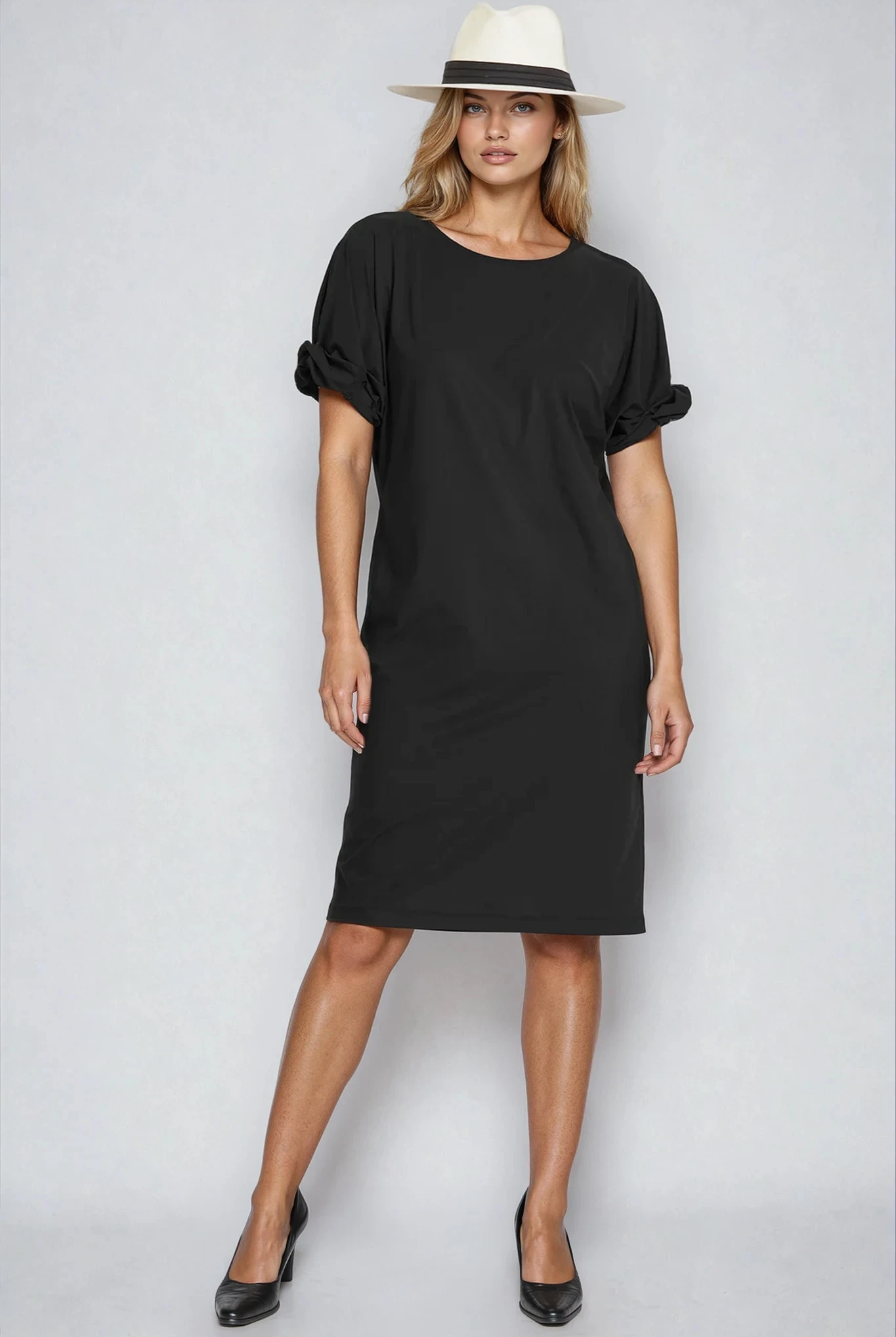 PAULA RYAN Ruched Sleeve Dress - Black Microjersey - Paula Ryan