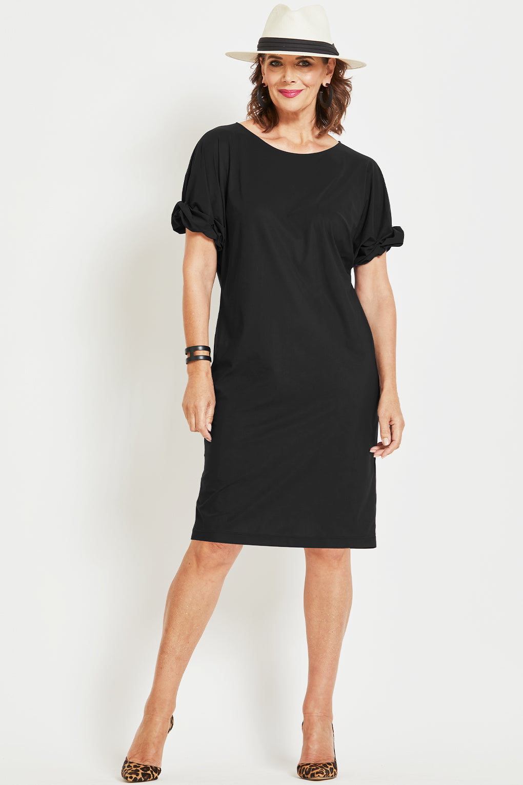 PAULA RYAN Ruched Sleeve Dress - Black Microjersey - Paula Ryan