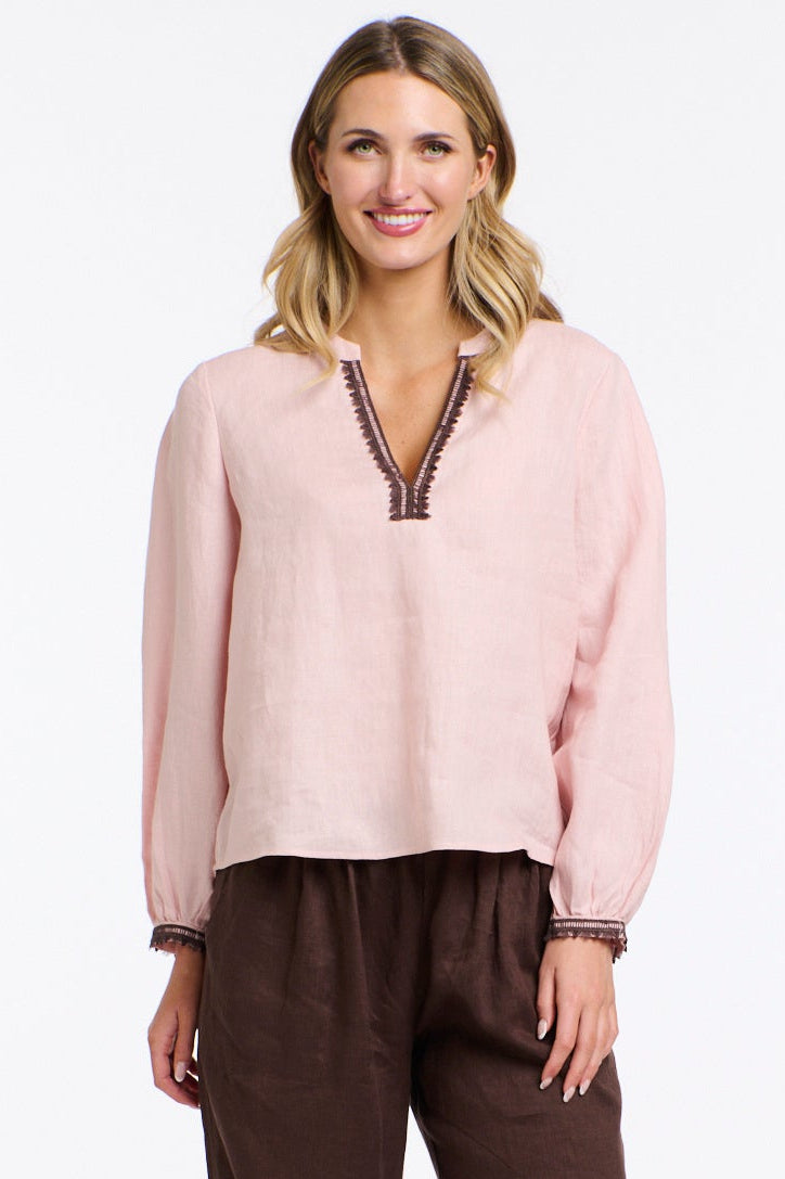 365 DAYS Anika Embroidered Linen Top - Dusty Pink