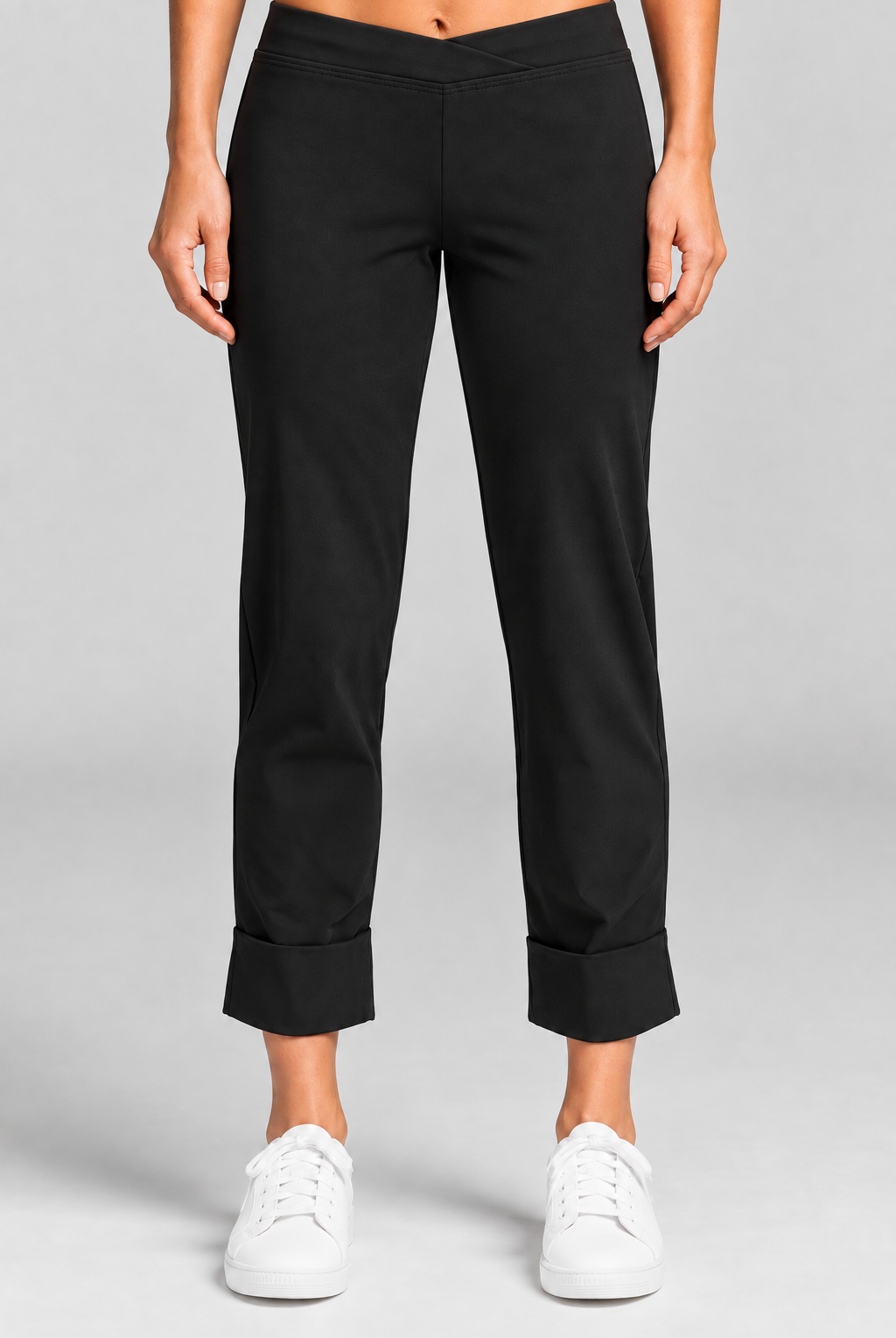 PAULA RYAN Wide Cuff Capri Pant - Microjersey Black - Paula Ryan
