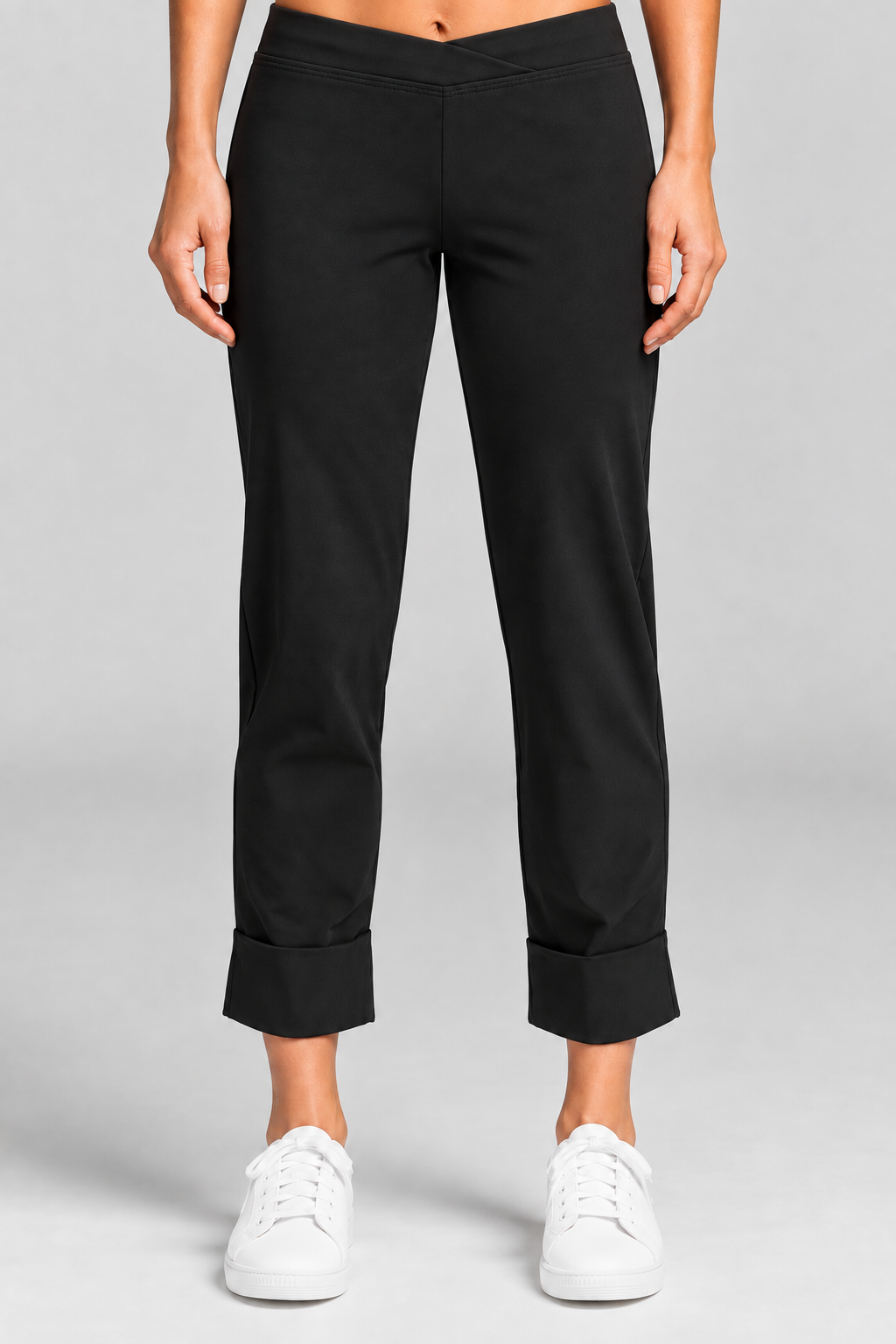 PAULA RYAN Wide Cuff Capri Pant - Microjersey Black - Paula Ryan