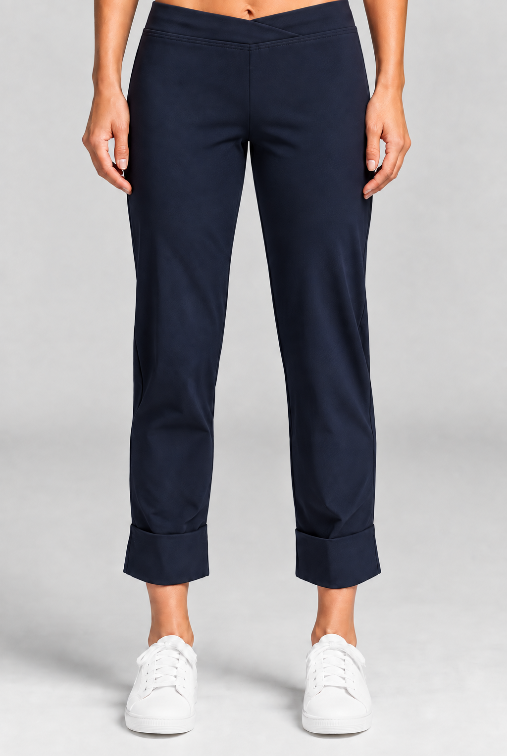 PAULA RYAN Wide Cuffed Capri Pant - Microjersey Navy - Paula Ryan