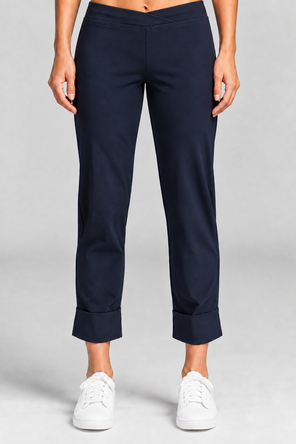 PAULA RYAN Wide Cuffed Capri Pant - Microjersey Navy - Paula Ryan
