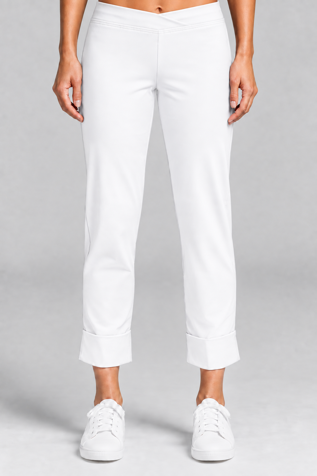 PAULA RYAN Wide Cuff Capri Pant - Microjersey White - Paula Ryan