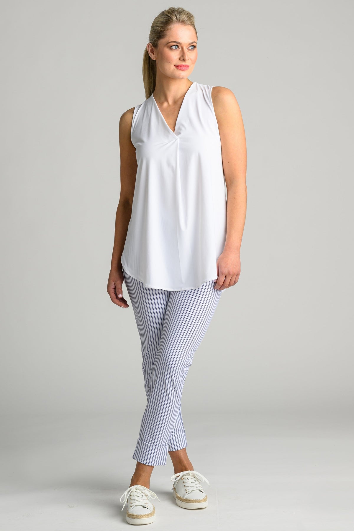 PAULA RYAN Wide Cuff Capri Pant - Double Stripe Microjersey - Paula Ryan